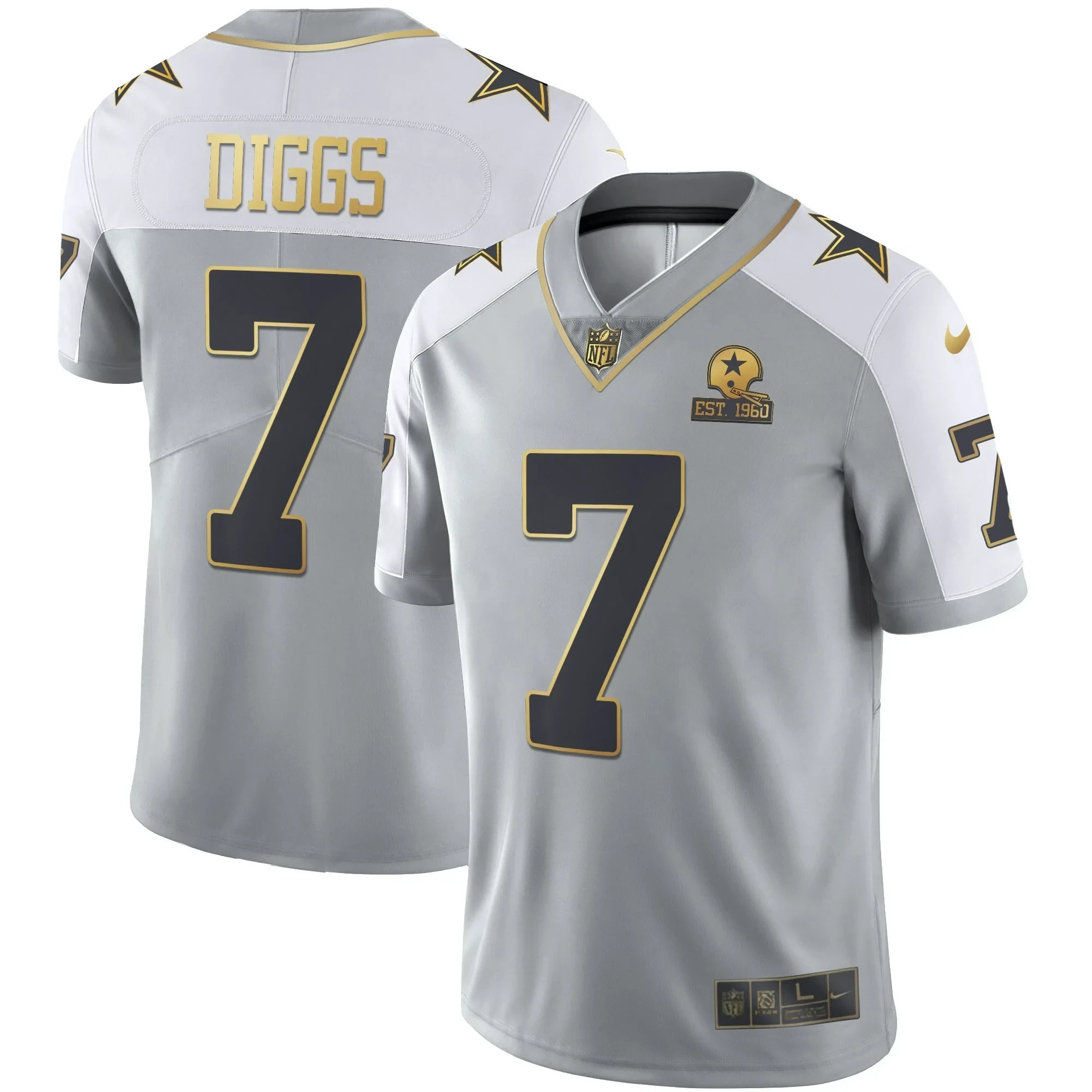 Trevon Diggs Men's Dallas Cowboys Gray Gold Vapor Est 1960 Patch Gray Gold Jersey - All Stitched 