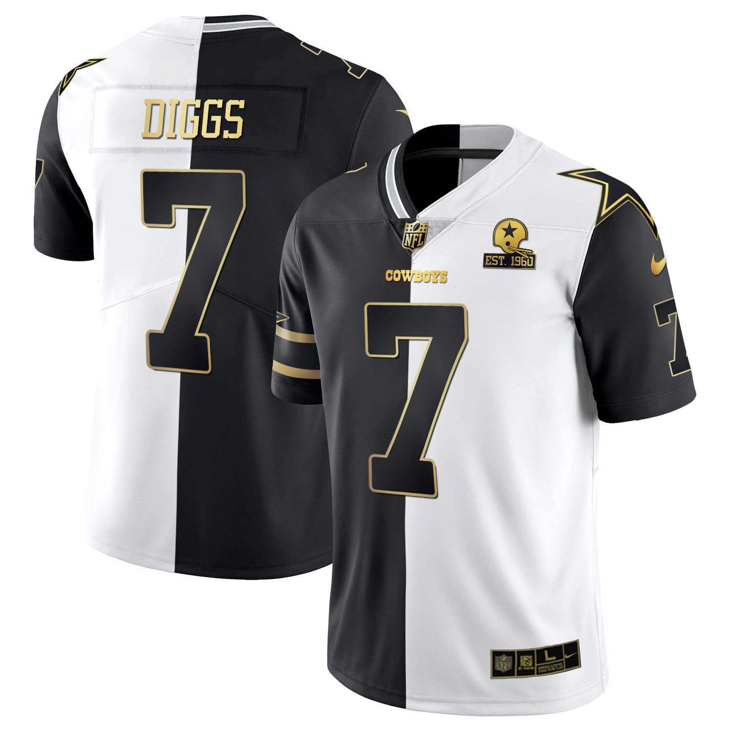 Trevon Diggs Men's Dallas Cowboys Split Est 1960 Patch Black White Gold Jersey - All Stitched 