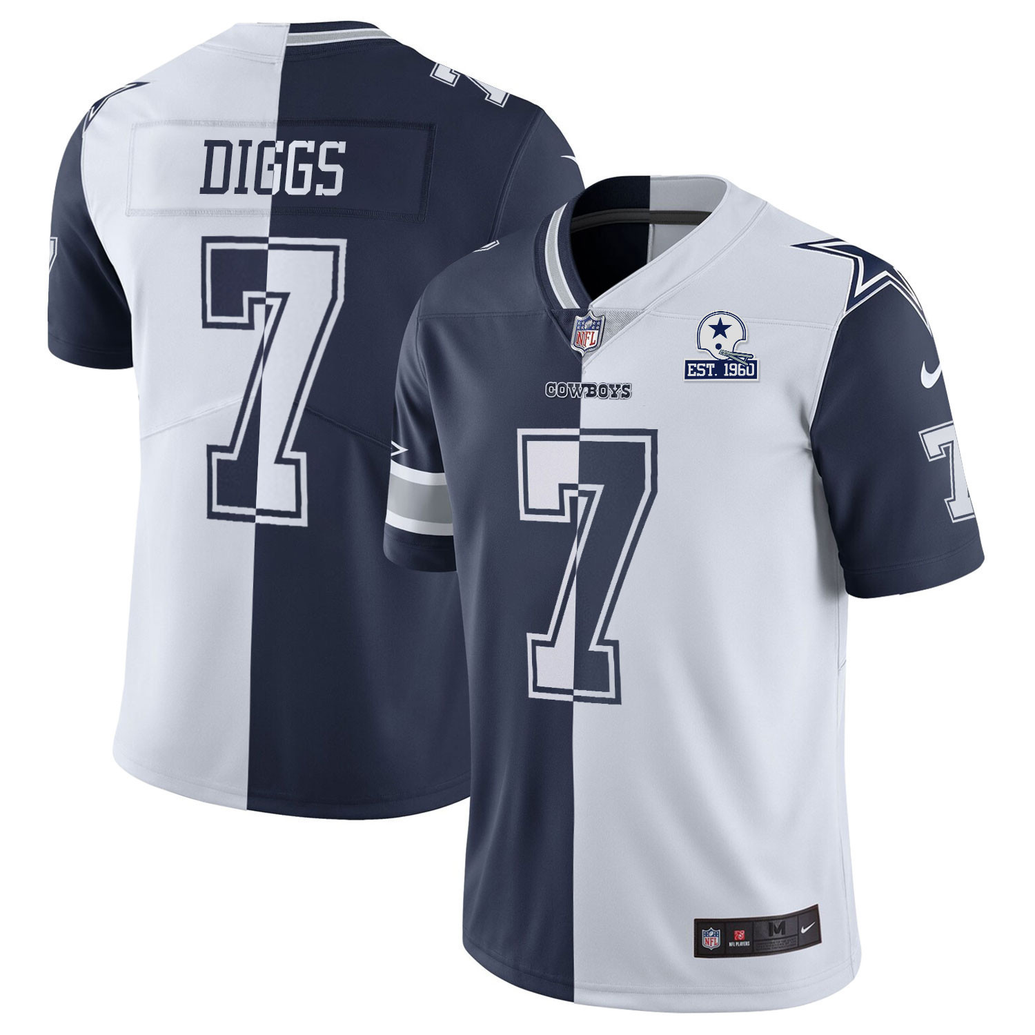 Trevon Diggs Men's Dallas Cowboys Split Est 1960 Patch Navy White Jersey - All Stitched 