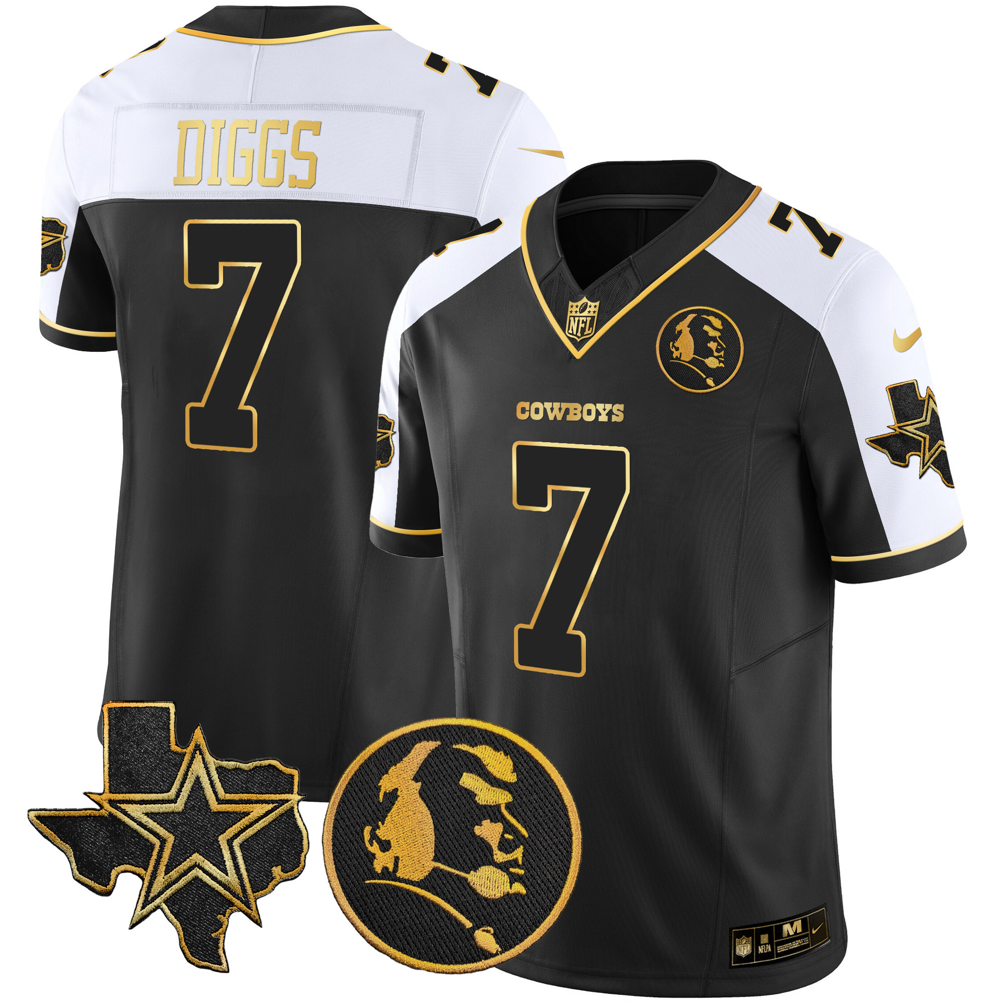 Trevon Diggs Men's Dallas Cowboys Texas & John Madden Patch Gold Vapor Alternate Black Jersey - All Stitched 