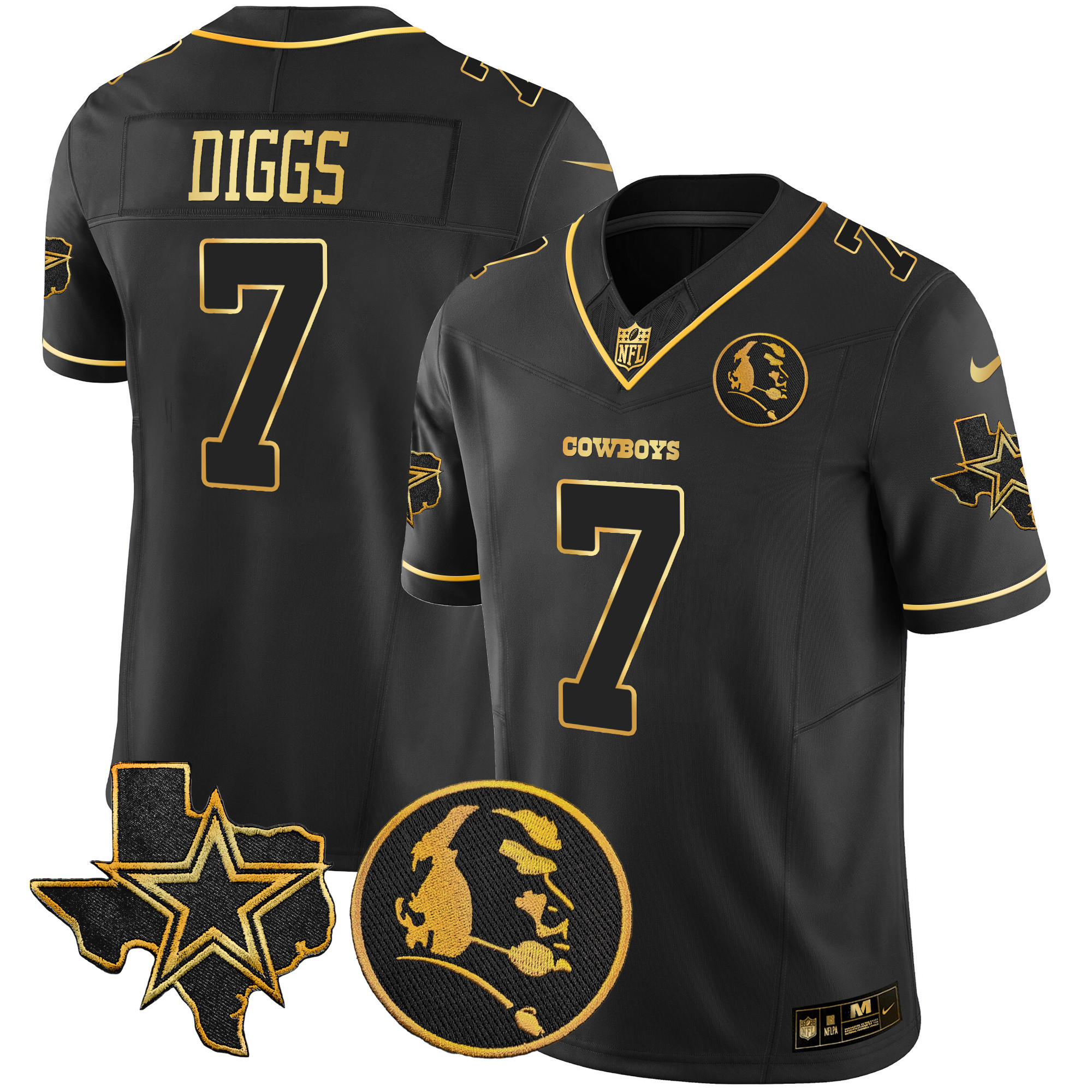 Trevon Diggs Men's Dallas Cowboys Texas & John Madden Patch Gold Vapor Black Jersey - All Stitched 