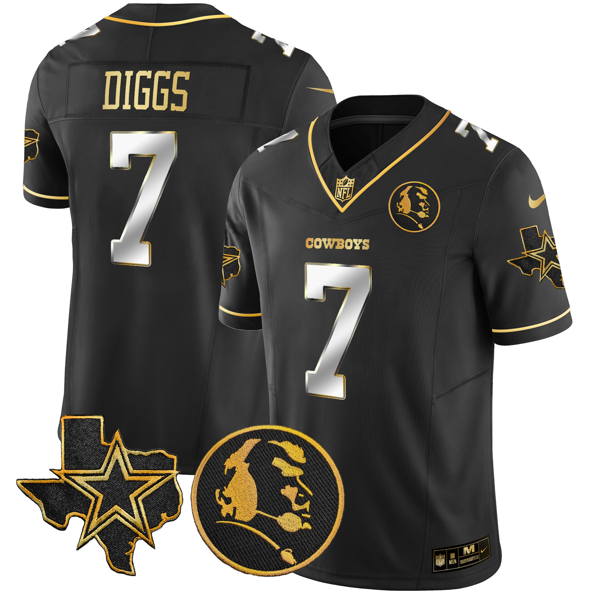 Trevon Diggs Men's Dallas Cowboys Texas & John Madden Patch Gold Vapor Black Limited Jersey - All Stitched 