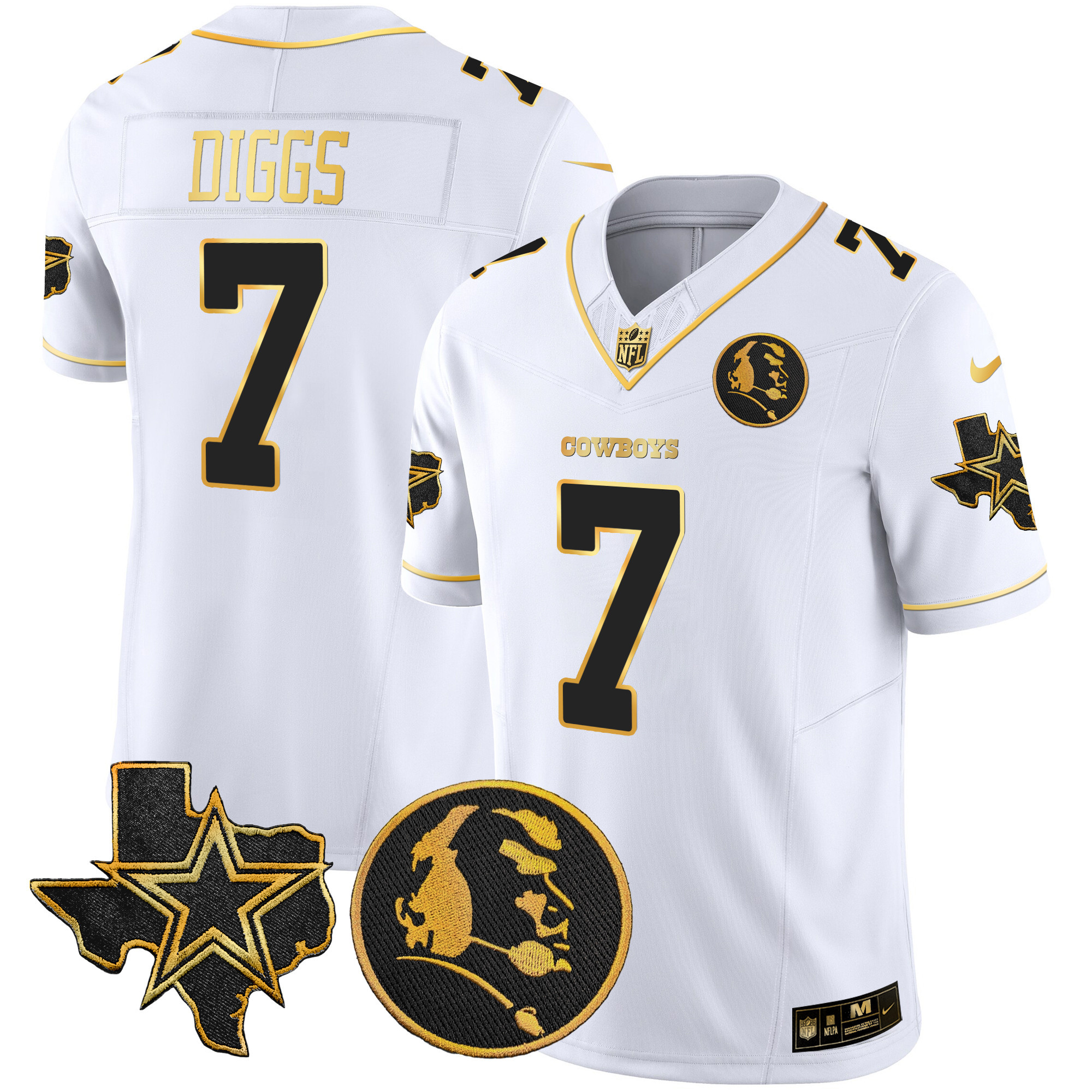 Trevon Diggs Men's Dallas Cowboys Texas & John Madden Patch Gold Vapor White Jersey - All Stitched 