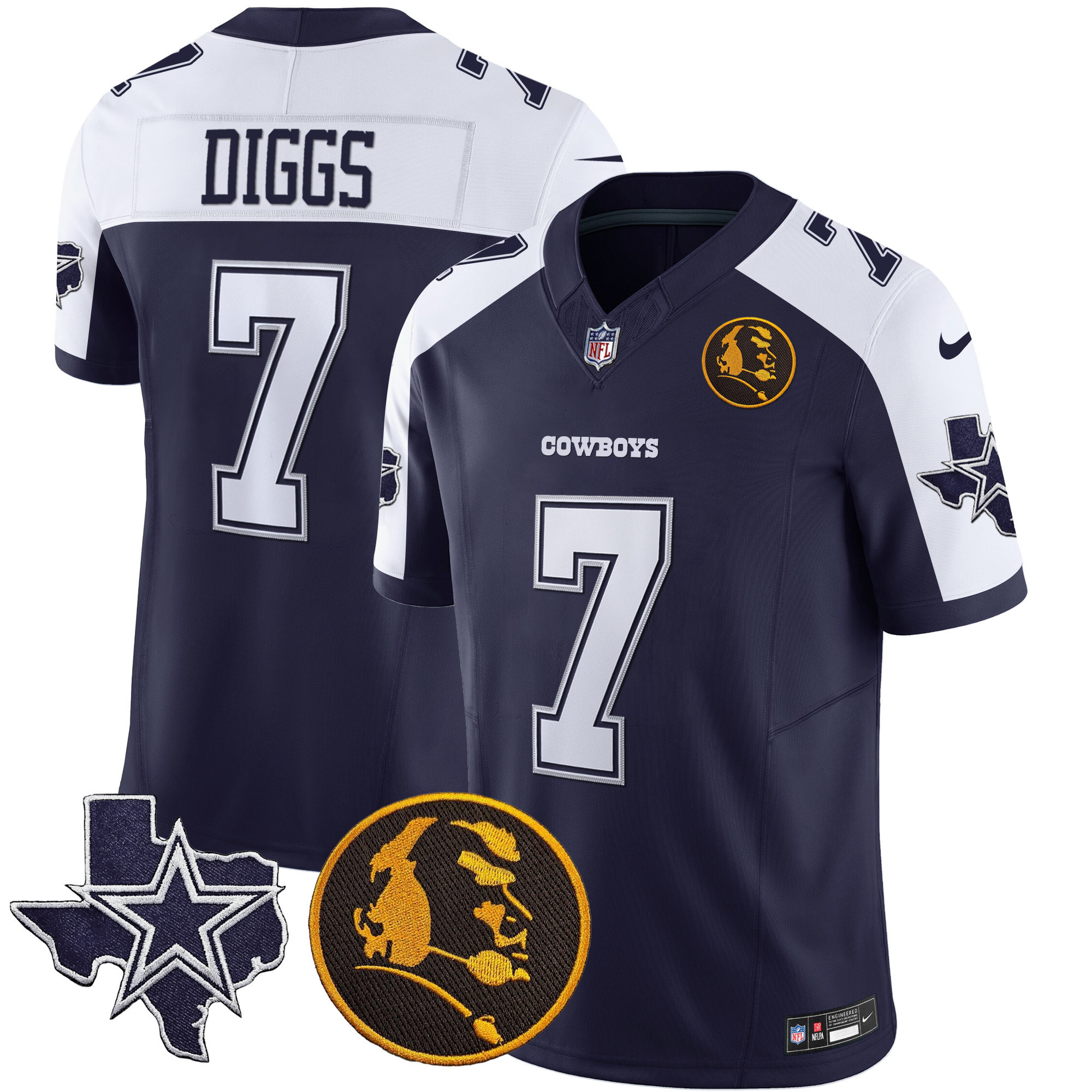 Trevon Diggs Men's Dallas Cowboys Texas & John Madden Patch Vapor Alternate Navy Jersey - All Stitched 