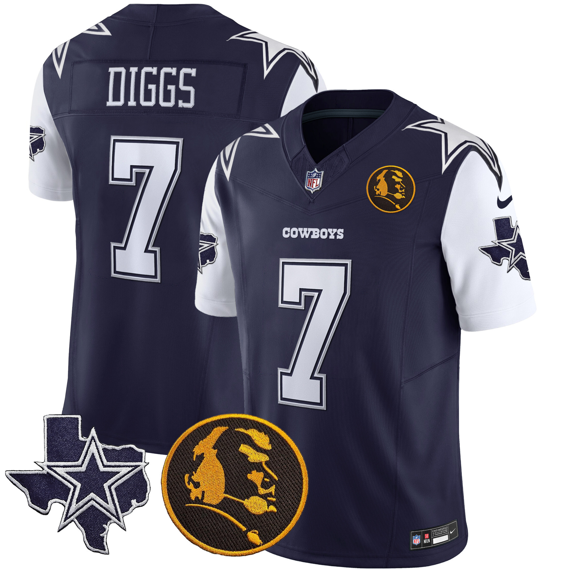 Trevon Diggs Men's Dallas Cowboys Texas & John Madden Patch Vapor Navy Jersey - All Stitched 