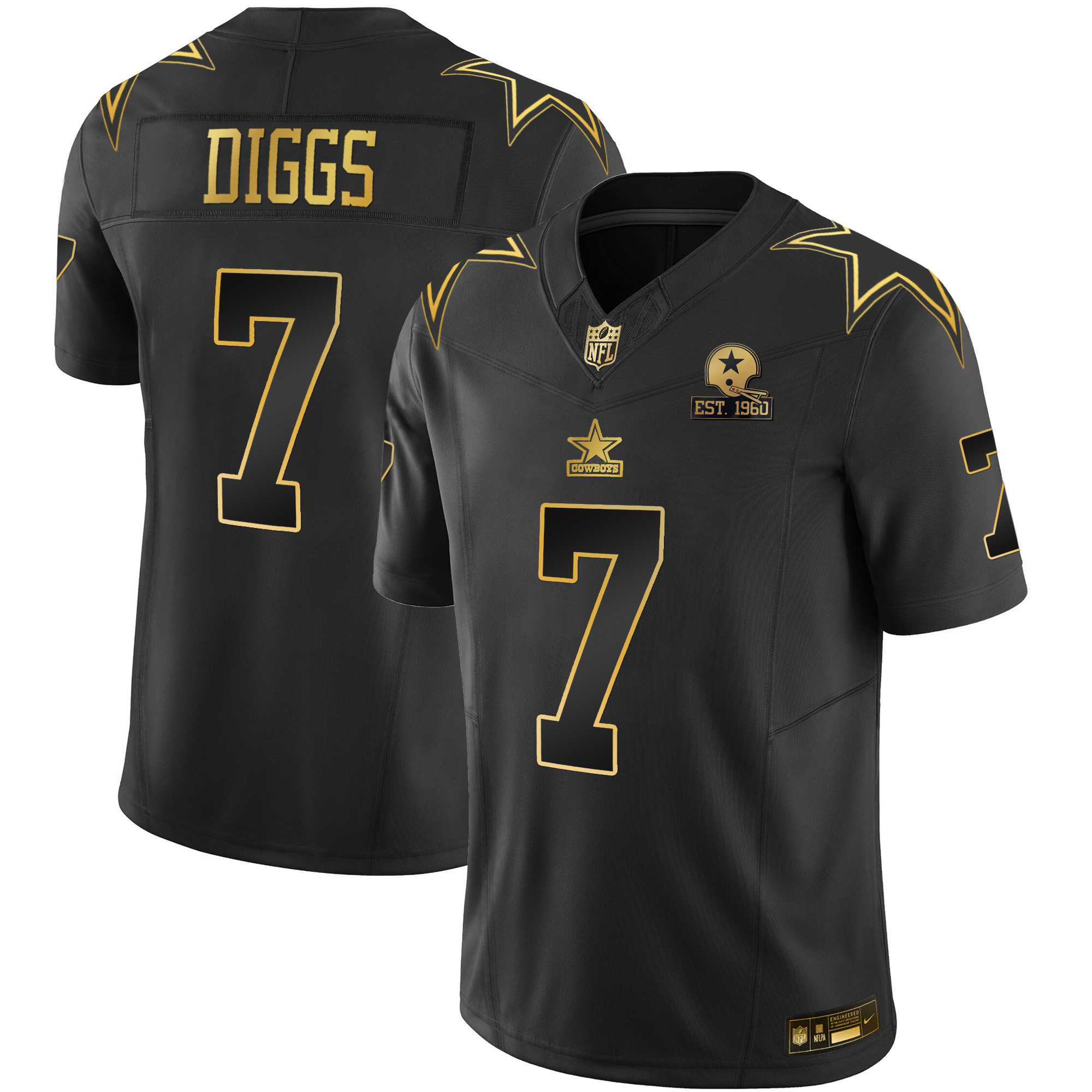 Trevon Diggs Men's Dallas Cowboys Throwback Limited Vapor Black Gold Jersey - All Stitched 