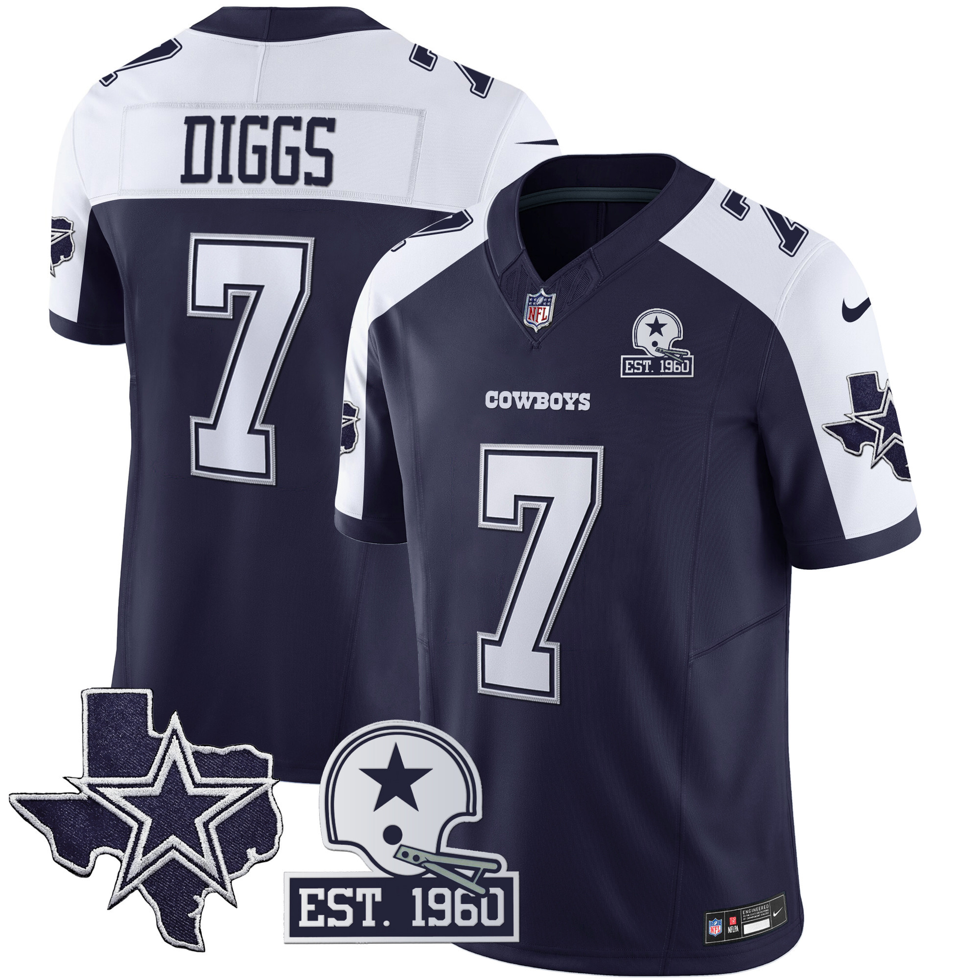 Trevon Diggs Men's Dallas Cowboys Throwback Texas Patch Vapor Limited Alternate Navy Jersey - All Stitched 