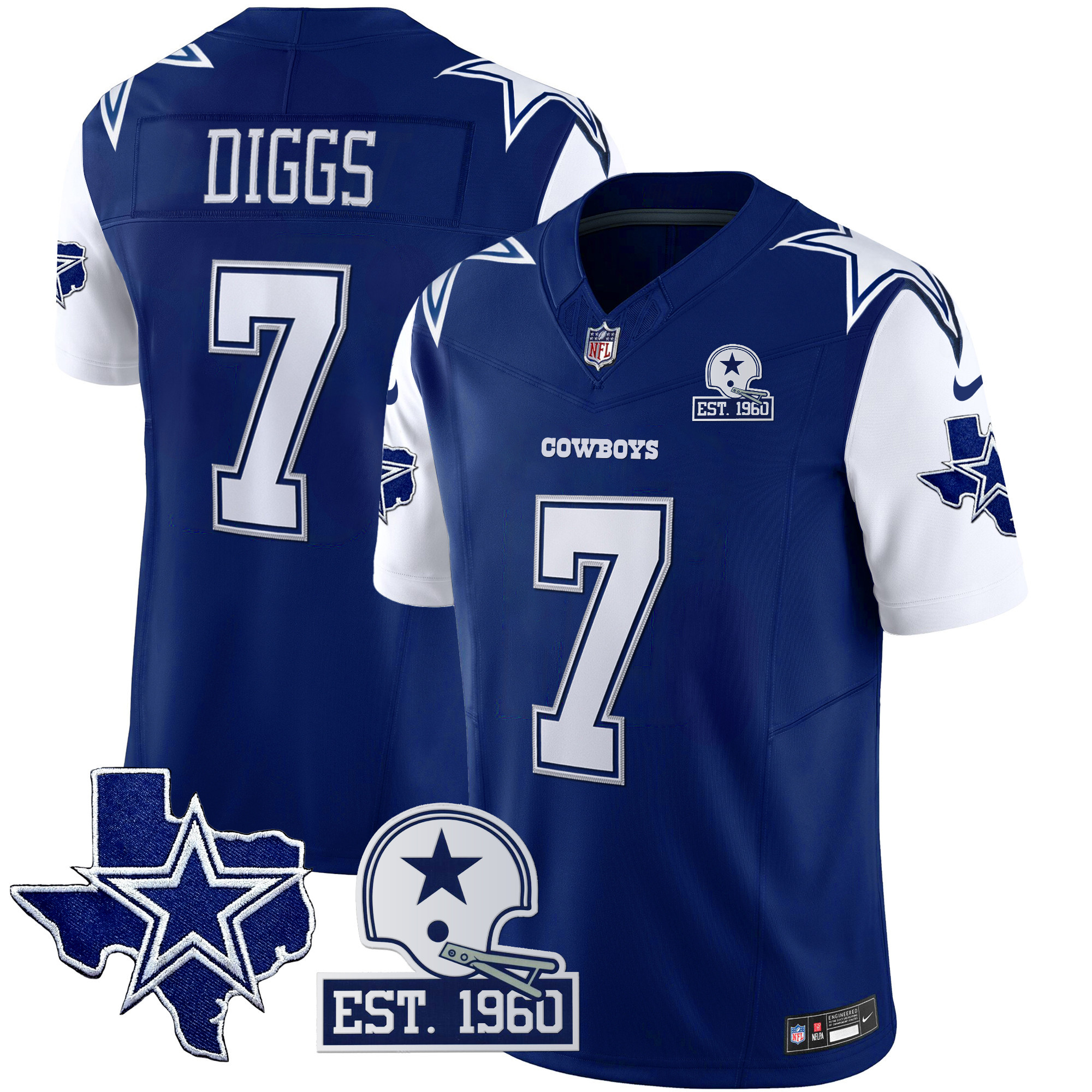 Trevon Diggs Men's Dallas Cowboys Throwback Texas Patch Vapor Limited Royal Jersey - All Stitched 