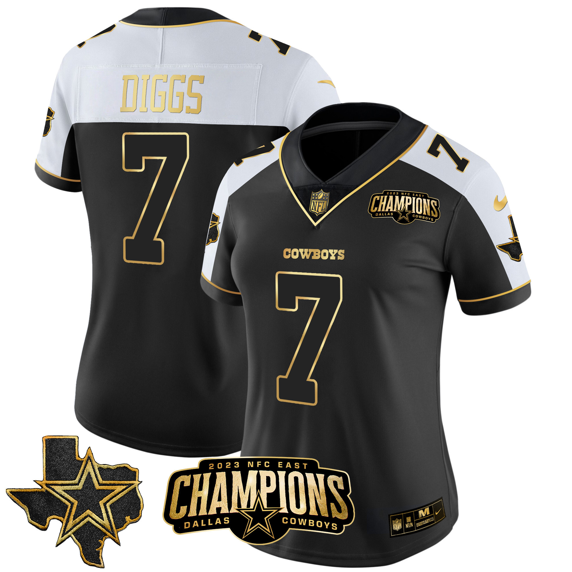 Trevon Diggs Women's Dallas Cowboys 2023 NFC East Champions Patch Gold Vapor Alternate Gold Jersey - All Stitched 