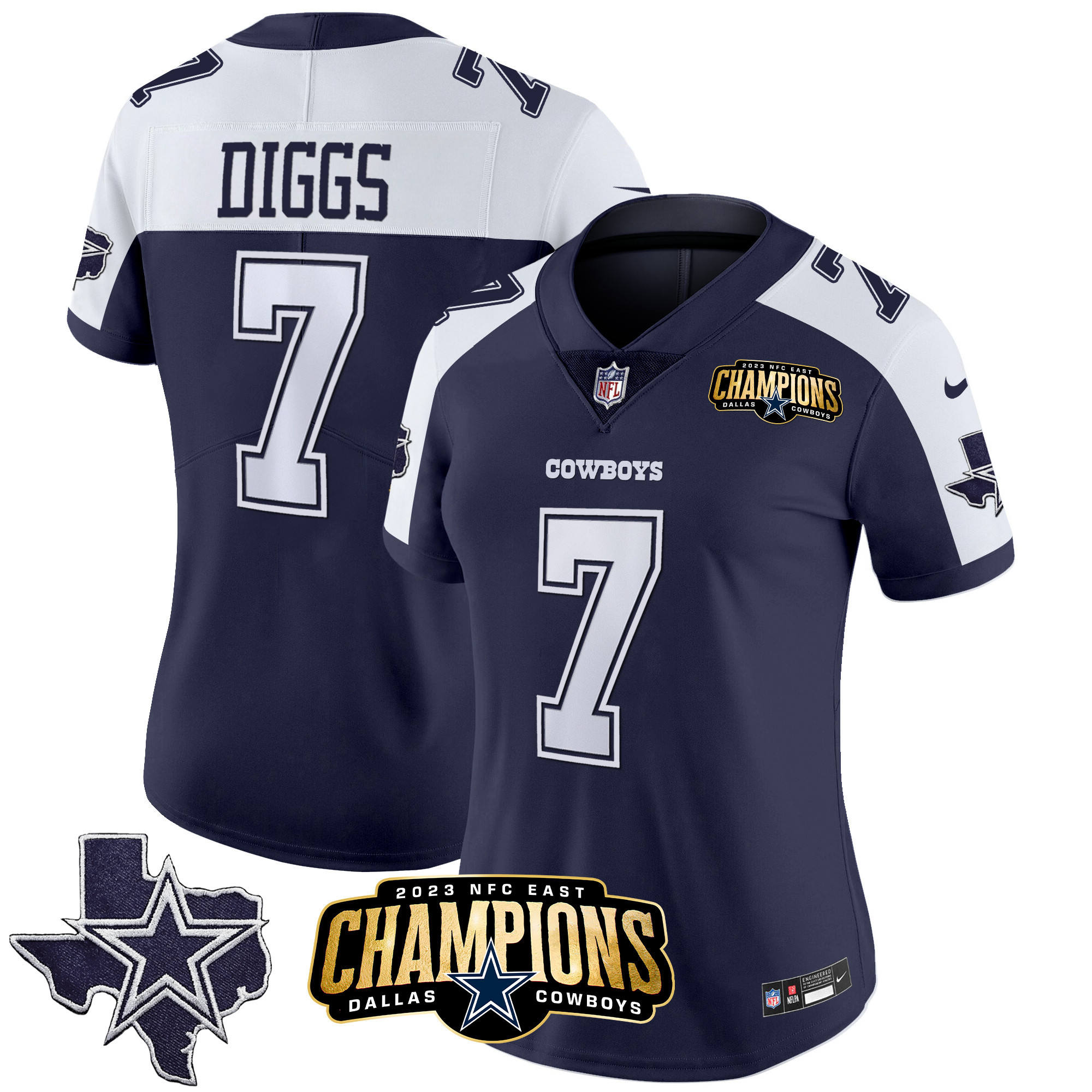 Trevon Diggs Women's Dallas Cowboys 2023 NFC East Champions Patch Vapor Alternate Navy Jersey - All Stitched 