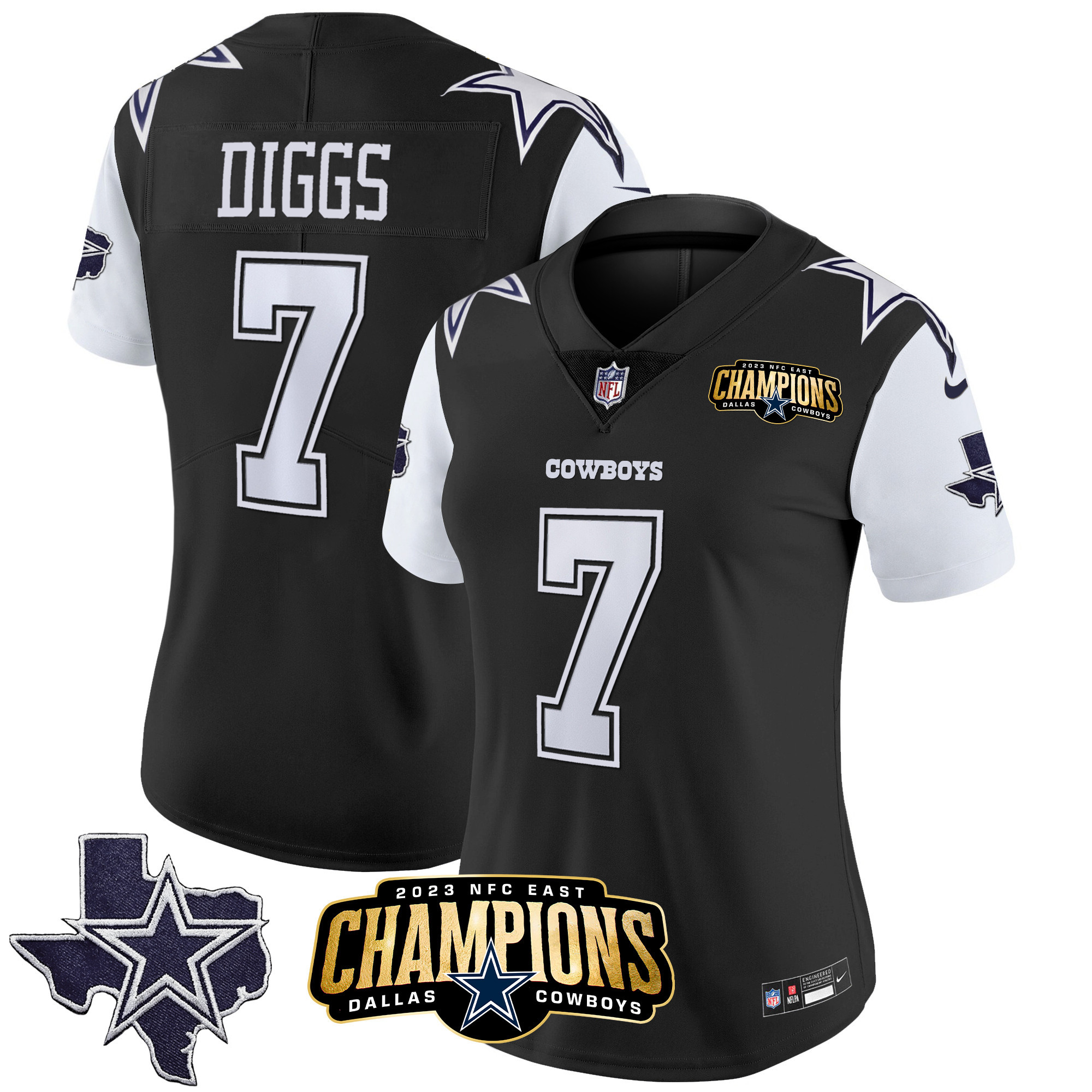 Trevon Diggs Women's Dallas Cowboys 2023 NFC East Champions Patch Vapor Black Jersey - All Stitched 