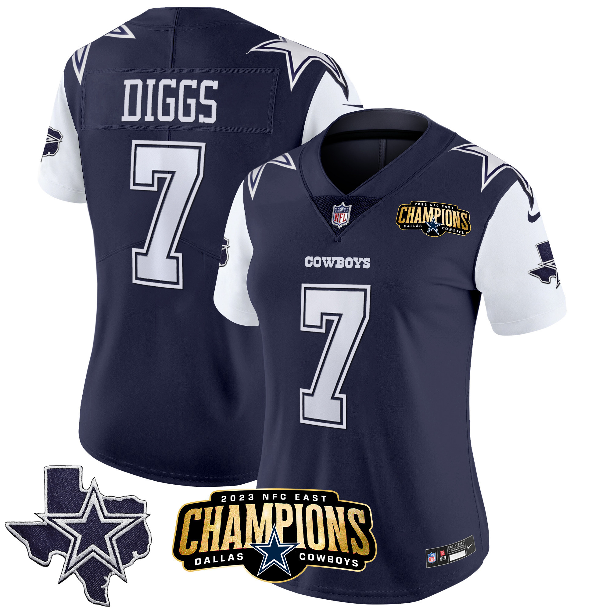 Trevon Diggs Women's Dallas Cowboys 2023 NFC East Champions Patch Vapor Navy Jersey - All Stitched 