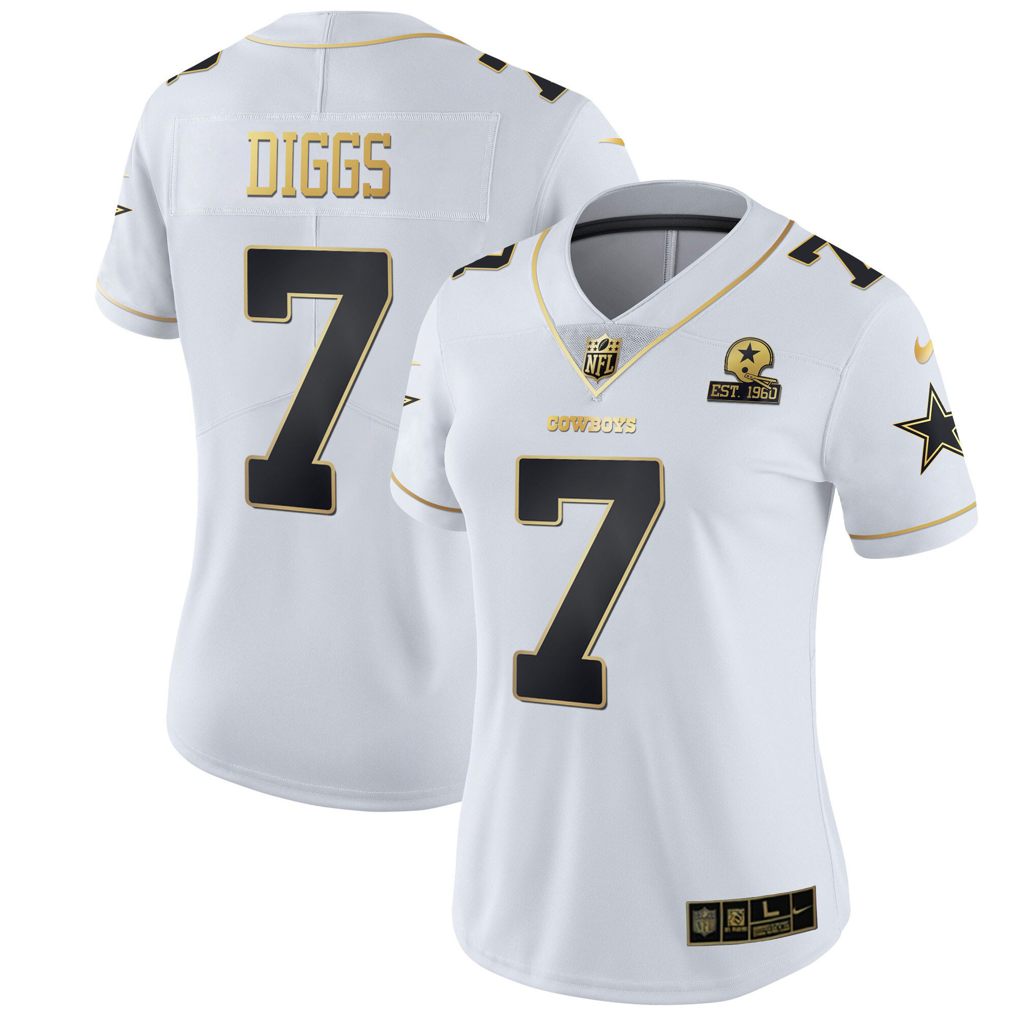 Trevon Diggs Women's Dallas Cowboys Black Gold & White Gold White Gold Jersey - All Stitched 