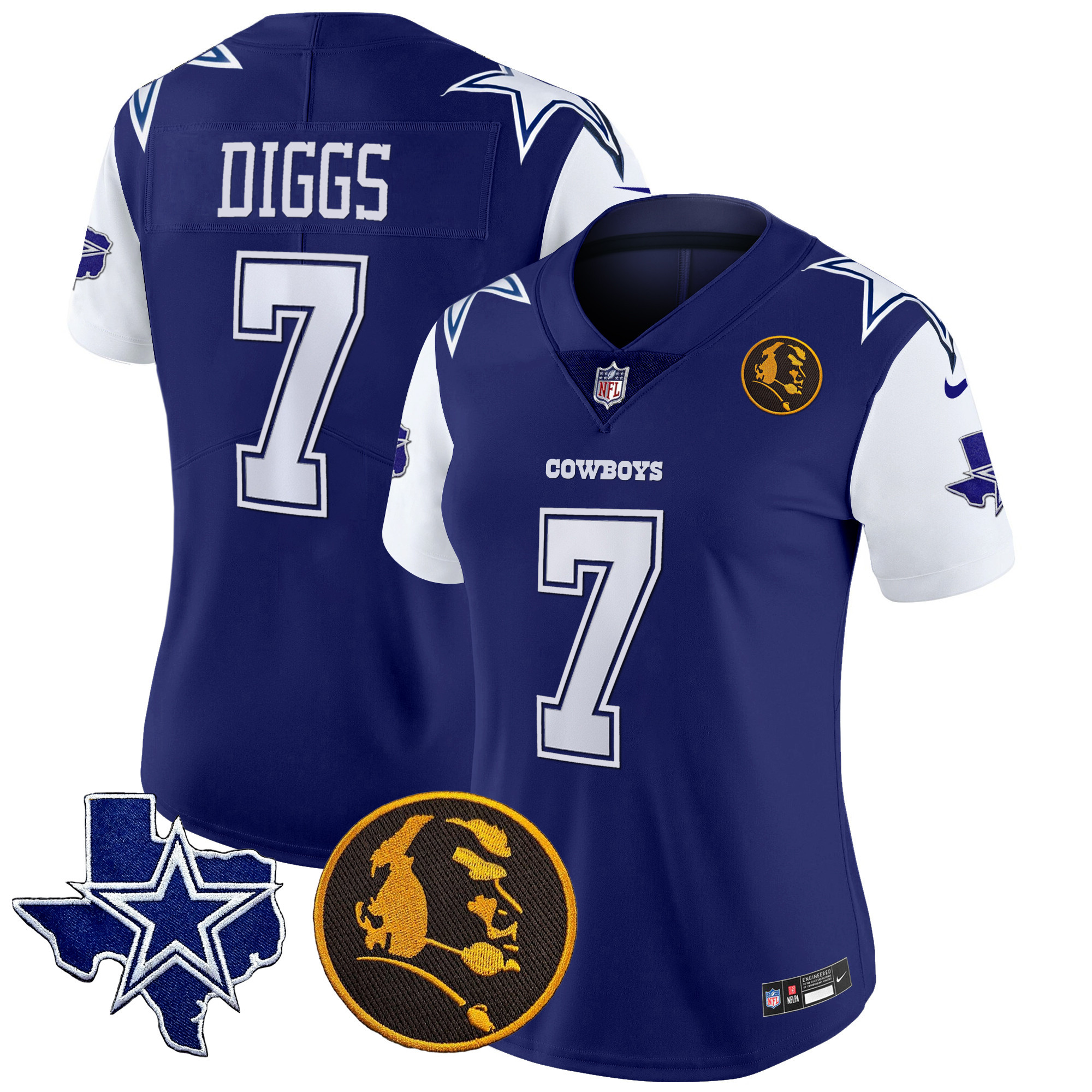 Trevon Diggs Women's Dallas Cowboys Texas & John Madden Patch Vapor Royal Jersey - All Stitched 