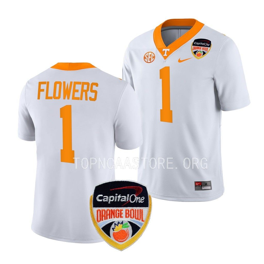 Trevon Flowers Tennessee Volunteers 2022 Orange Bowl College Jersey Men's White #1 Uniform