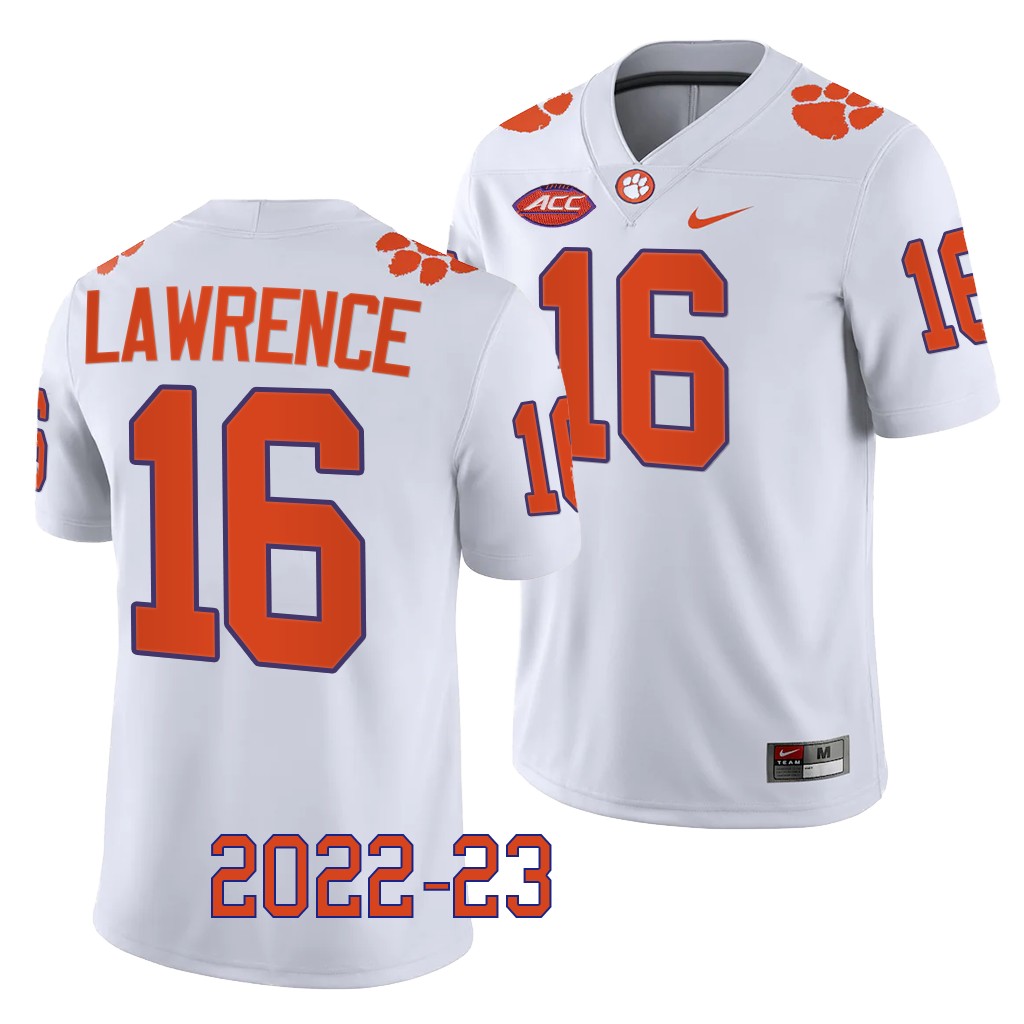 Trevor Lawrence Clemson Tigers #16 White Jersey 2022-23 College Men's Game Uniform