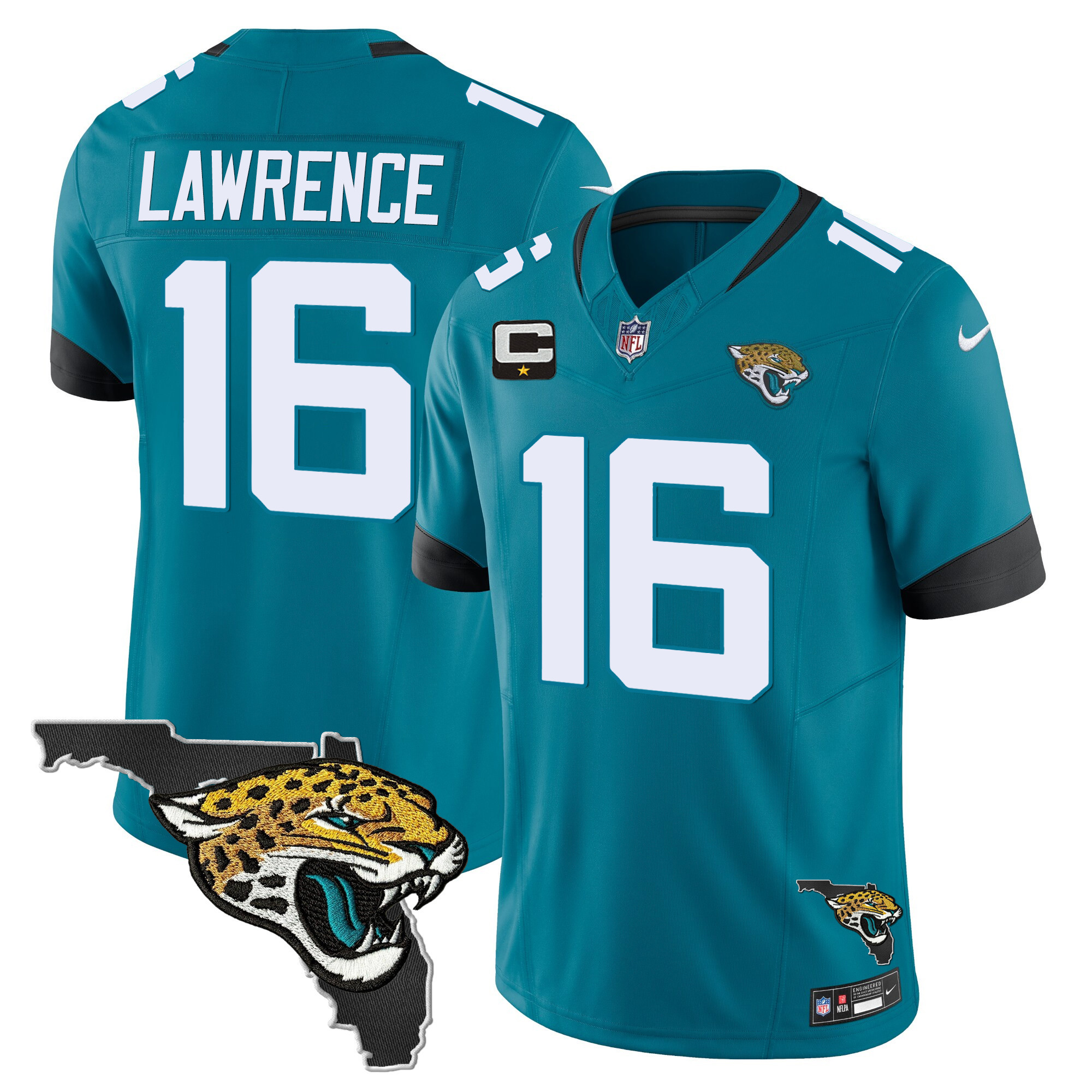 Trevor Lawrence Men's Jacksonville Jaguars Florida Patch Vapor Teal Jersey - All Stitched