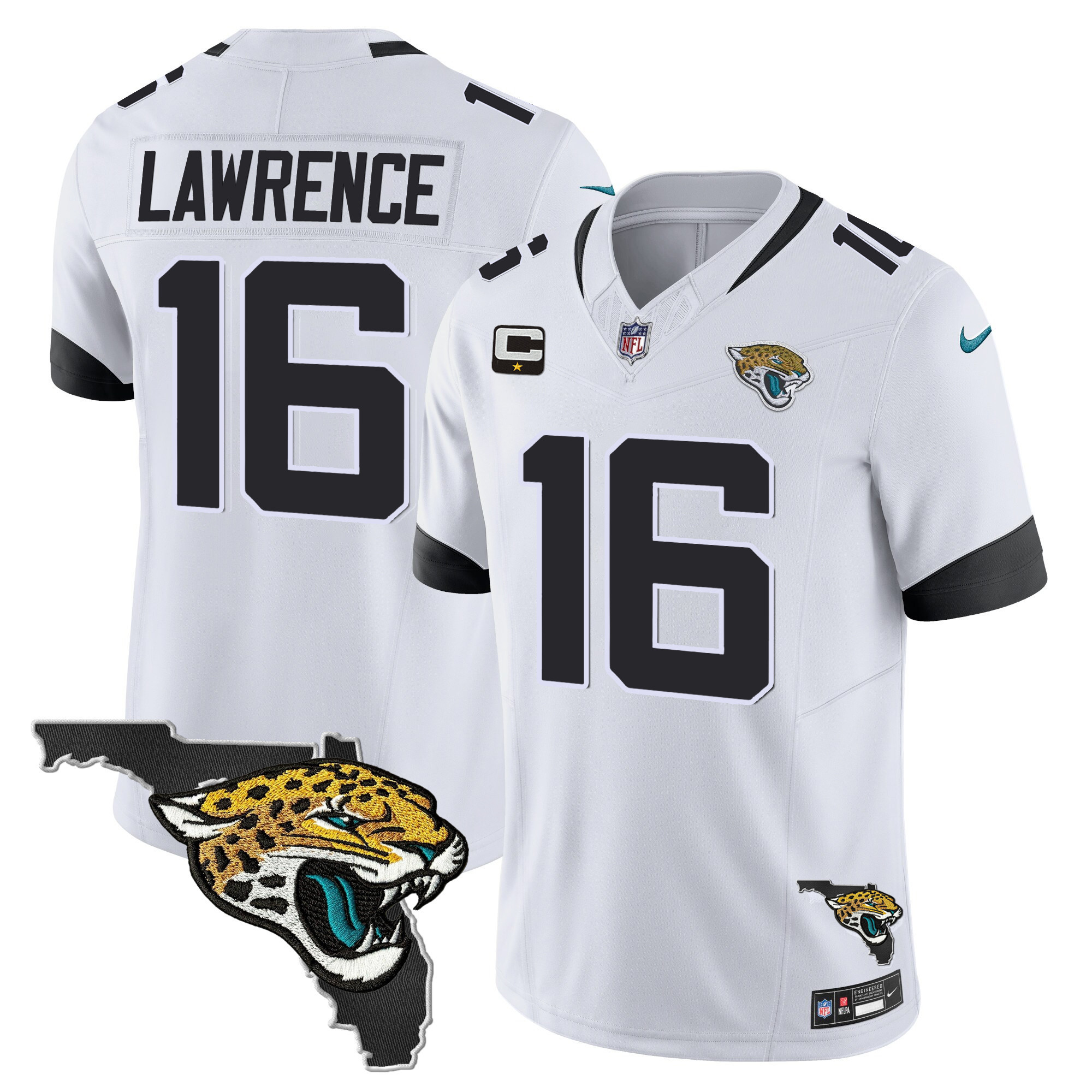 Trevor Lawrence Men's Jacksonville Jaguars Florida Patch Vapor White Jersey - All Stitched