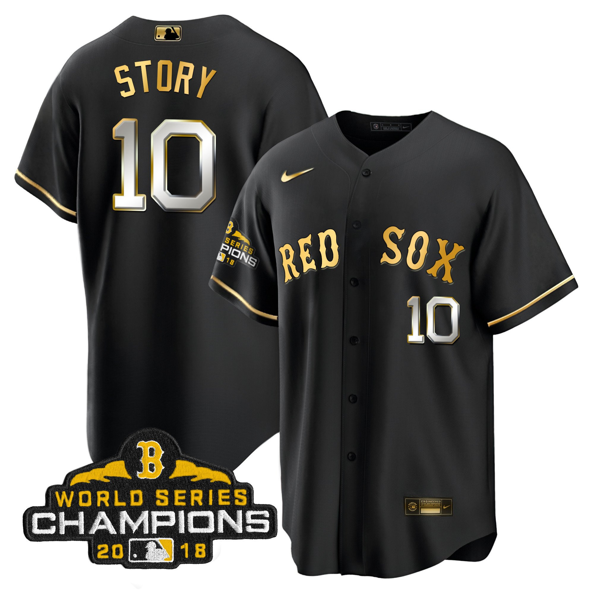 Trevor Story Men Boston Red Sox World Series Champion 2018 Gold Cool Black Jersey - All Stitched