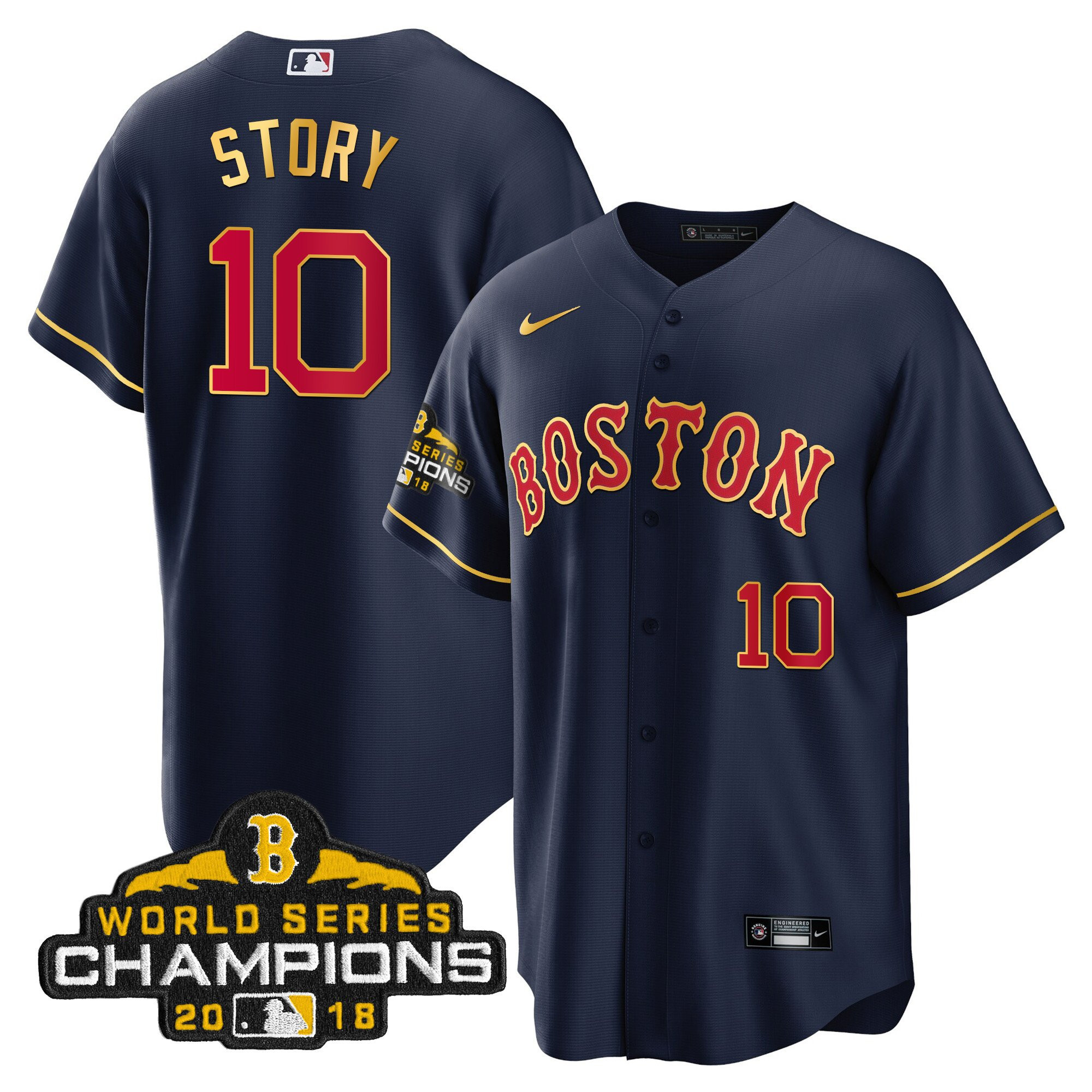 Trevor Story Men Boston Red Sox World Series Champion 2018 Gold Cool Navy Jersey - All Stitched