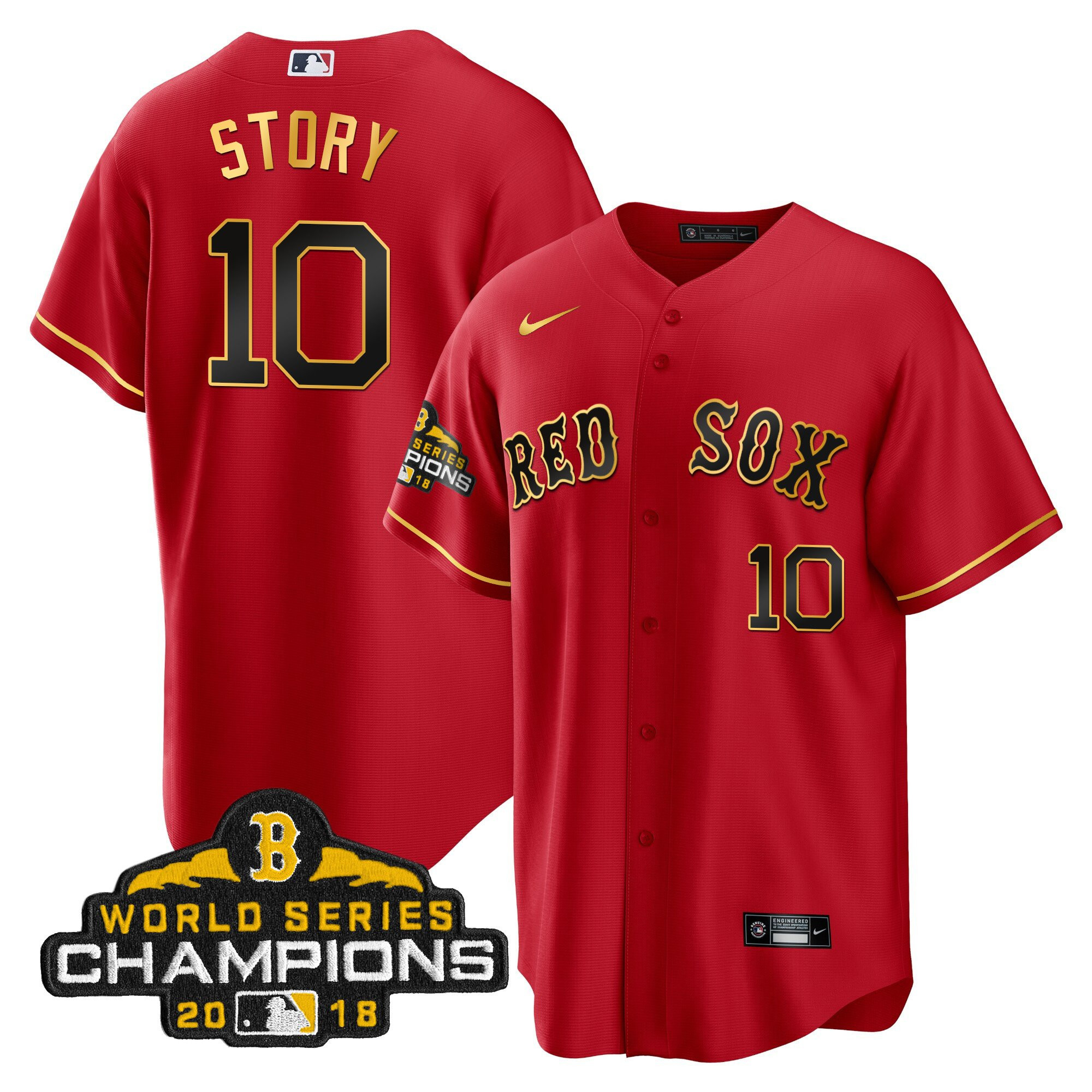 Trevor Story Men Boston Red Sox World Series Champion 2018 Gold Cool Red Jersey - All Stitched