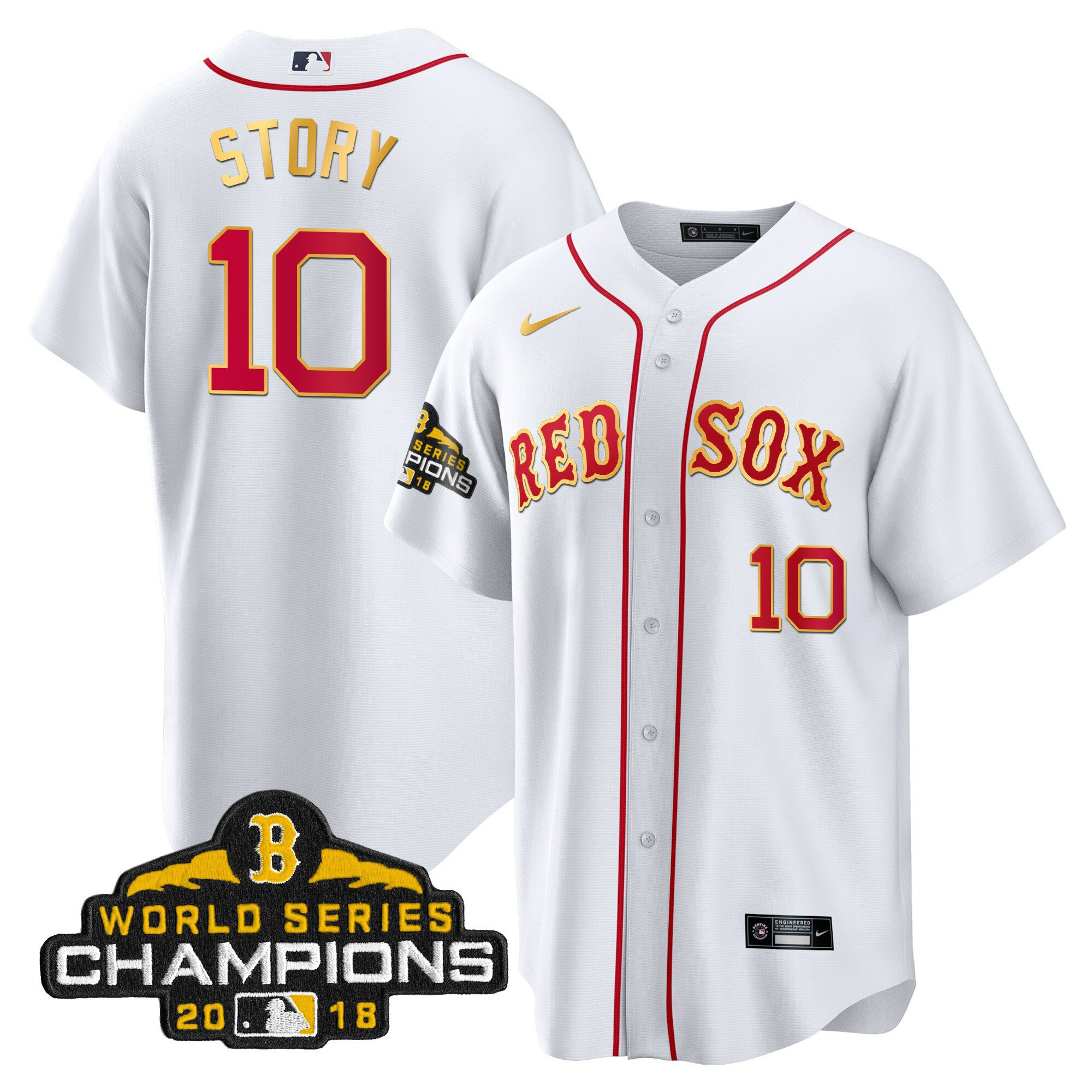 Trevor Story Men Boston Red Sox World Series Champion 2018 Gold Cool White Jersey - All Stitched