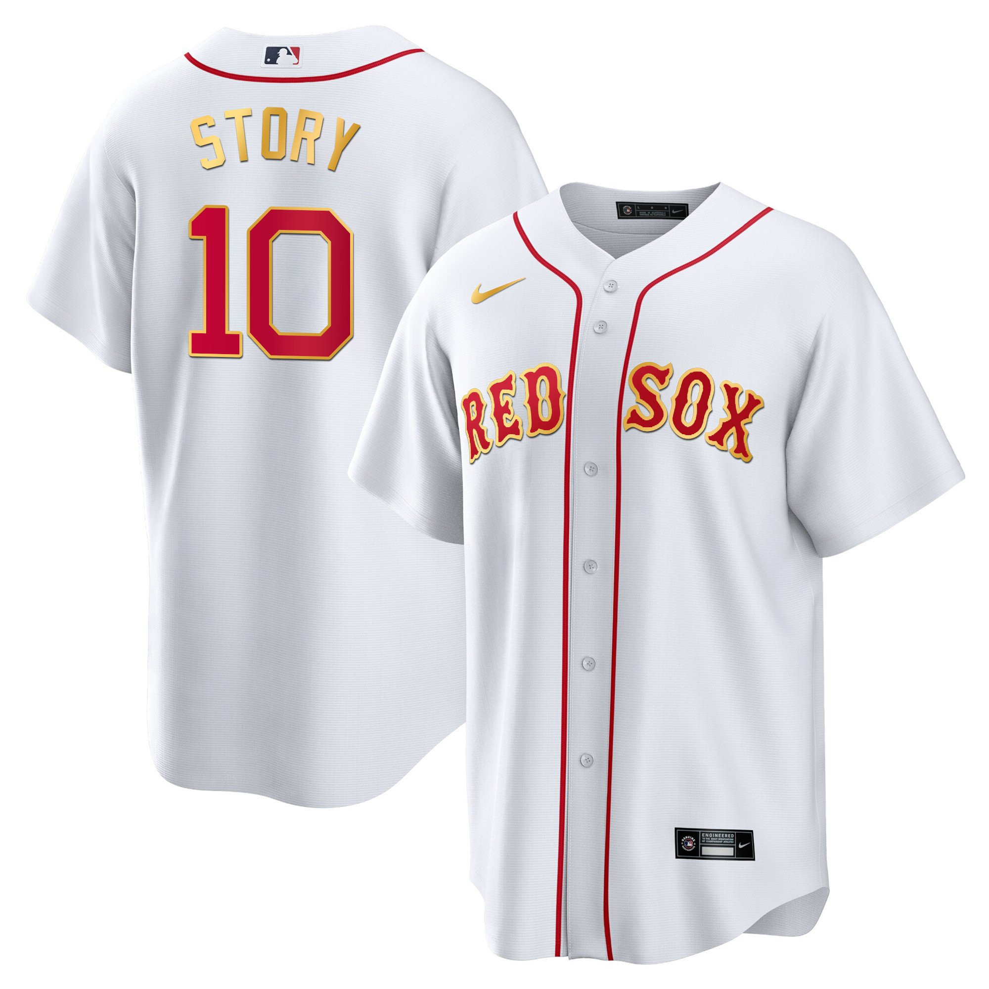 Trevor Story Men's Boston Red Sox Gold Trim Cool White Jersey - All Stitched