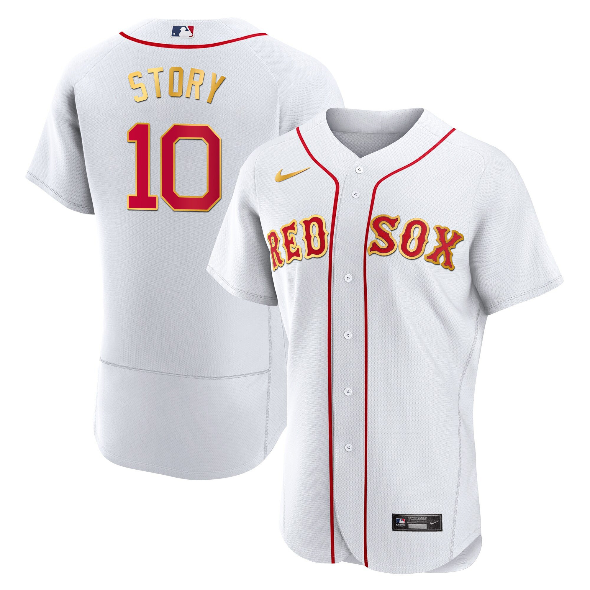 Trevor Story Men's Boston Red Sox Gold Trim Flex White Jersey - All Stitched