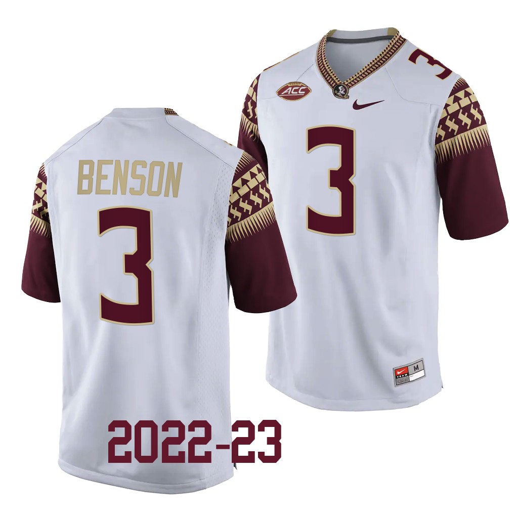 Trey Benson Florida State Seminoles College White Men 3 Jersey 2022-23
