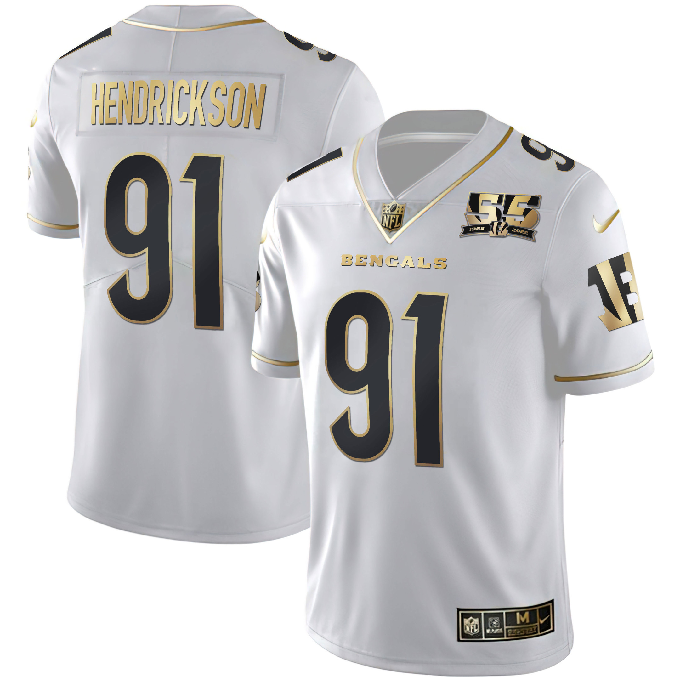 Trey Hendrickson Men's Cincinnati Bengals 55th 1968 - 2022 Anniversary Patch White Gold & Black Gold White Gold Jersey - All Stitched 