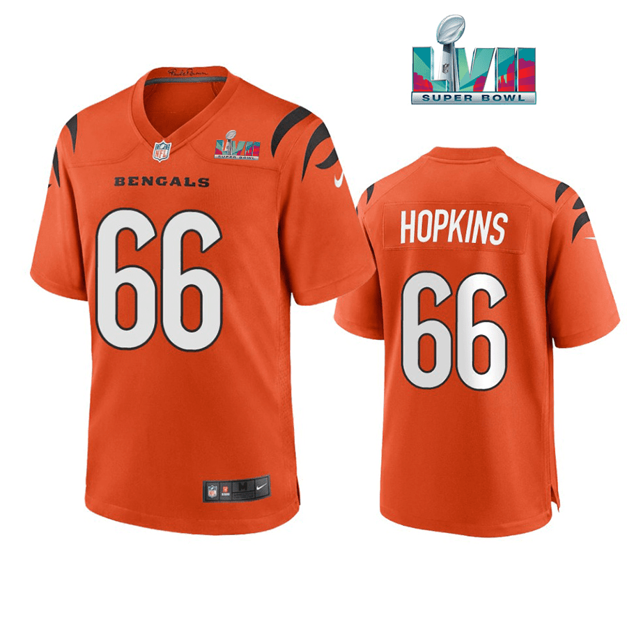 Trey Hopkins 66 Cincinnati Bengals Super Bowl LVII Men Game Stitched Jersey- Orange