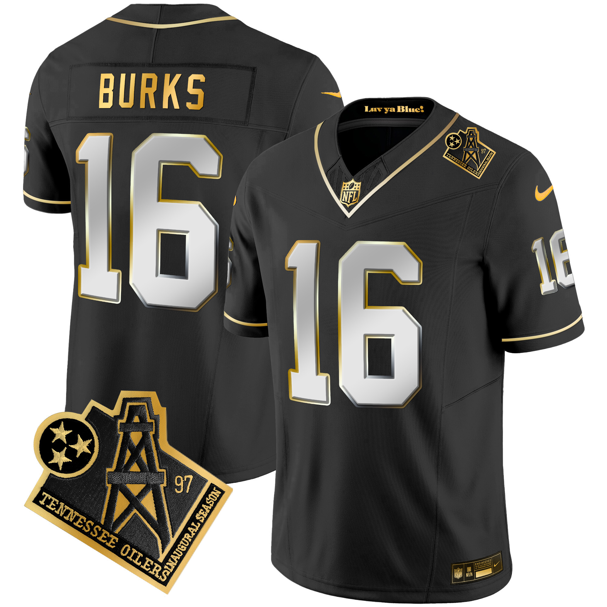 Treylon Burks Men's Tennessee Titans 1997 Throwback Gold Vapor Black Limited Jersey - All Stitched 
