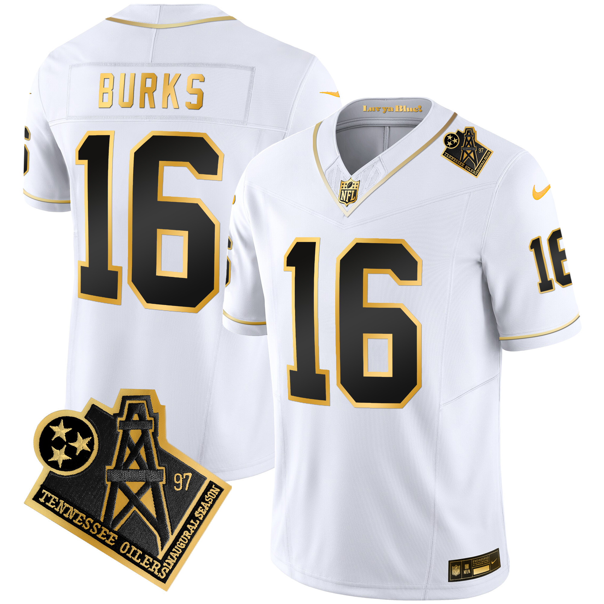 Treylon Burks Men's Tennessee Titans 1997 Throwback Gold Vapor White Gold Jersey - All Stitched 