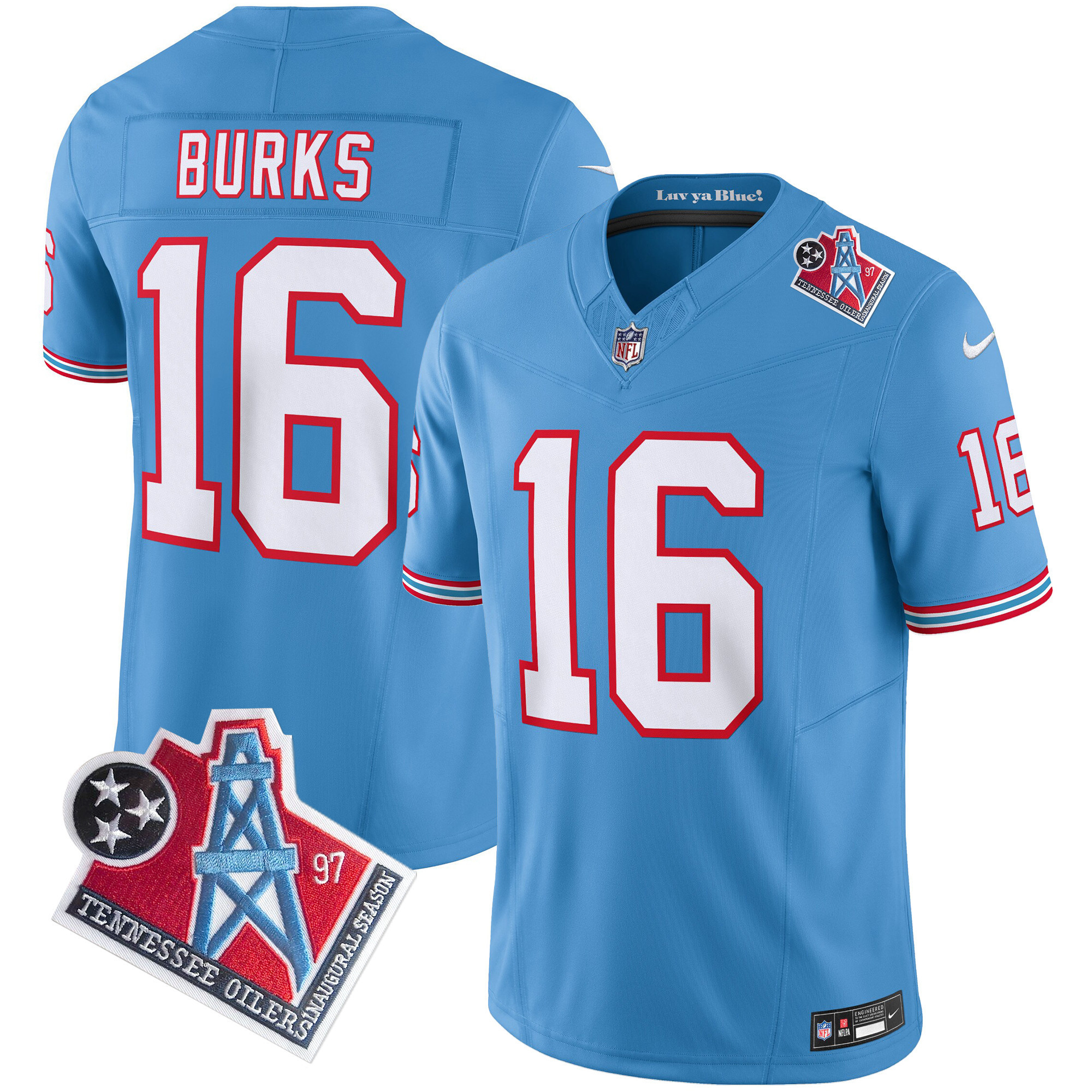 Treylon Burks Men's Tennessee Titans 1997 Throwback Limited Vapor Light Blue Jersey - All Stitched 