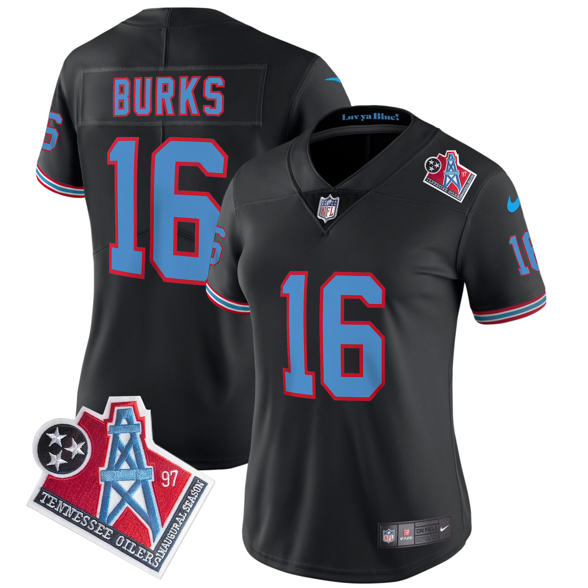 Treylon Burks Women's Tennessee Titans 1997 Throwback Limited Vapor Black Jersey - All Stitched 
