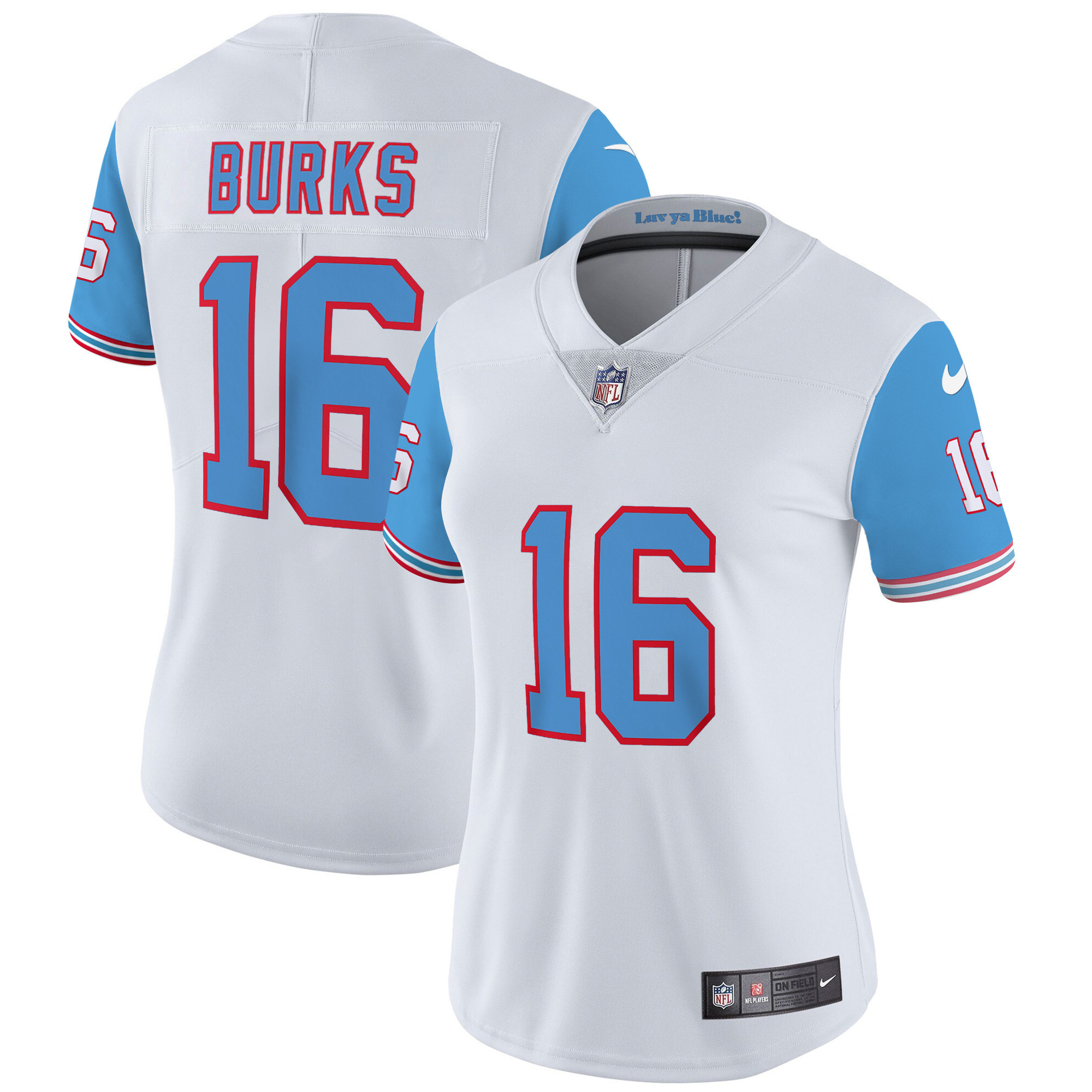 Treylon Burks Women's Tennessee Titans Throwback Limited Vapor Blue Sleeves Jersey - All Stitched 