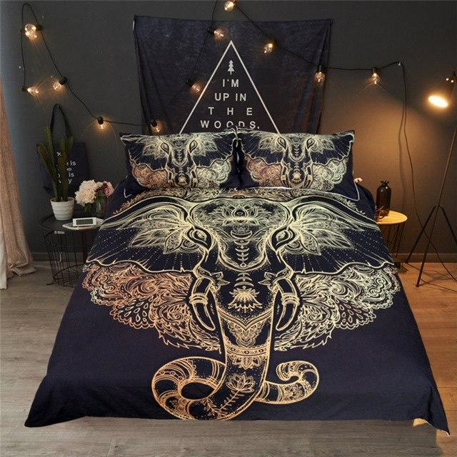 Tribal Elephant Boho Mandala Golden Design Ethnic Indian God Indianymbol 3D Customized Duvet Cover Bedding Set