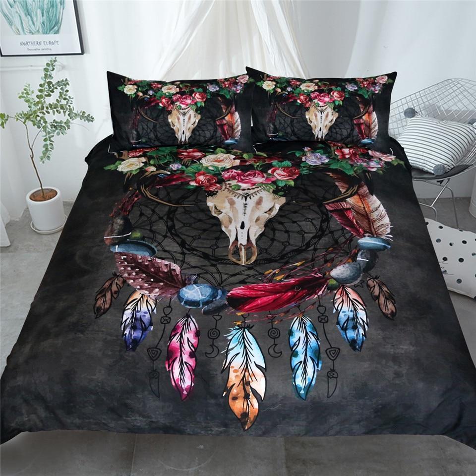 Tribal Horns Flowers Dreamcatcher Art Hop 3D Customized Duvet Cover Bedding Set