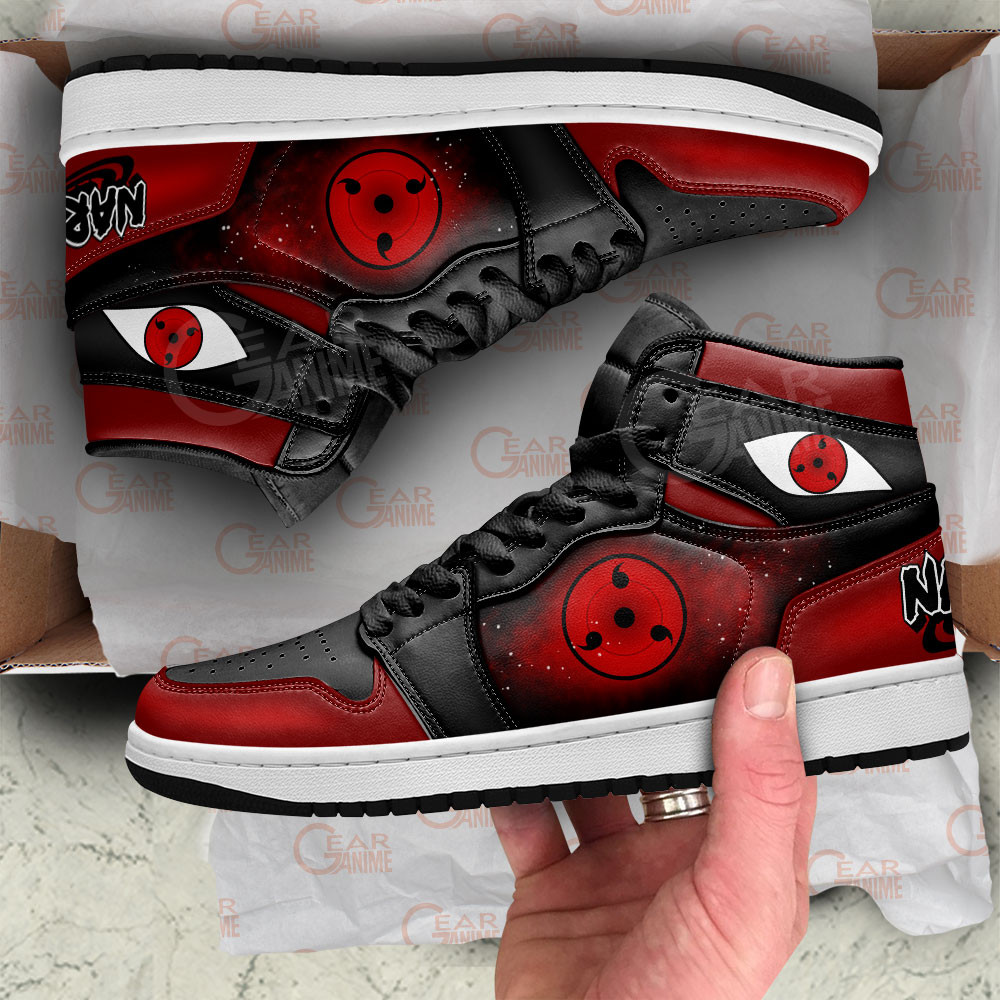 Triple Tomoe JD1s Sneakers Naruto Anime Dojutsu Shoes, Air Jordan Hightop