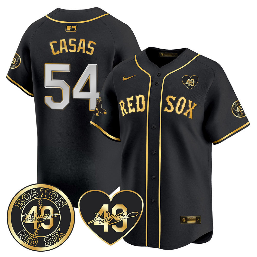 Triston Casas Men's Boston Red Sox Tim Wakefield Memorial Patch Vaper Premier Limited Black Gold Jersey - All Stitched