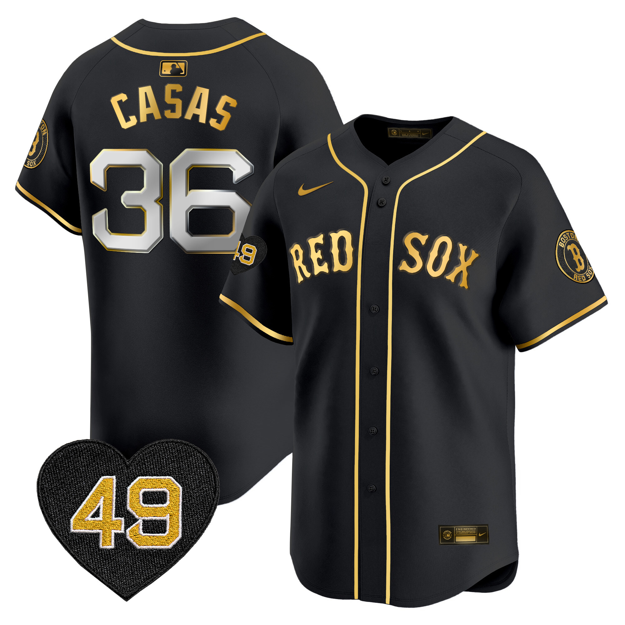 Triston Casas Men's Boston Red Sox Tim Wakefield Patch Vapor Premier Limited Black Gold Jersey - All Stitched