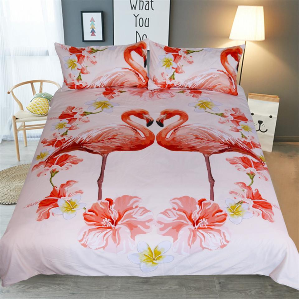 Tropical Flamingo Pair 3D Customized Duvet Cover Bedding Set