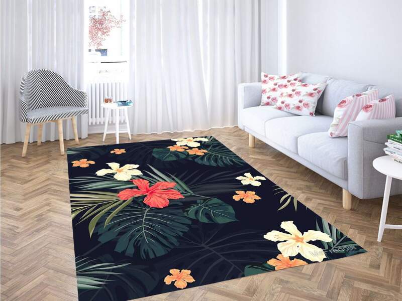 Tropical Flower Wallpaper Carpet Rectangle Rug