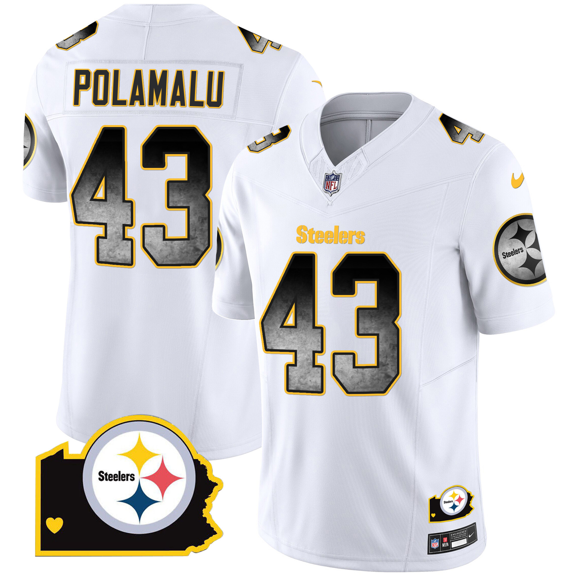 Troy Polamalu Men's Pittsburgh Steelers Arch Smoke Home Patch Vapor White Jersey - All Stitched