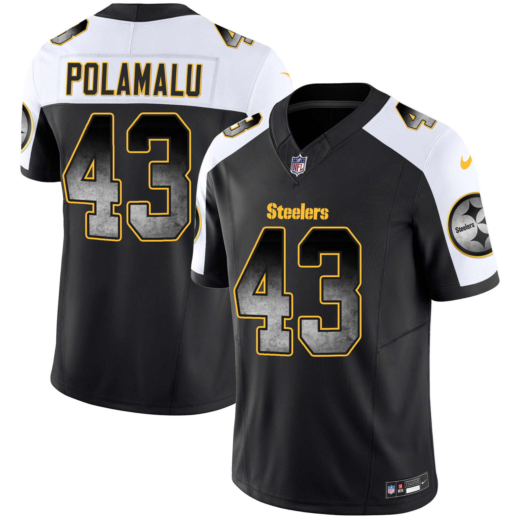 Troy Polamalu Men's Pittsburgh Steelers Arch Smoke Vapor Alternate Jersey - All Stitched