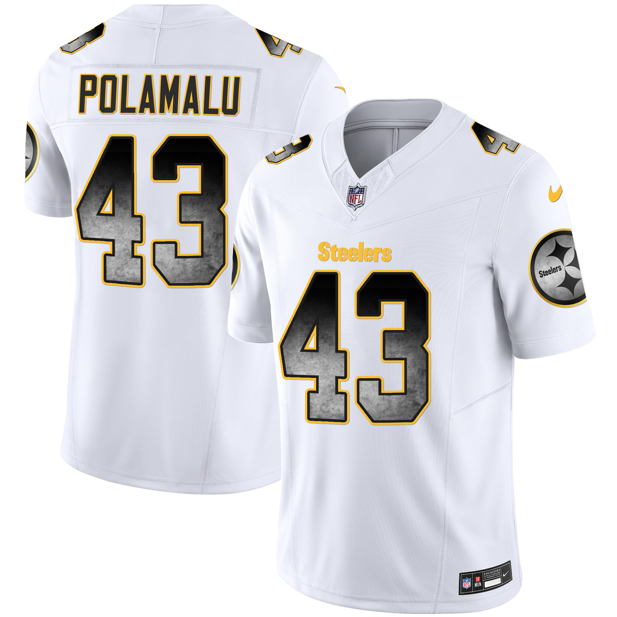 Troy Polamalu Men's Pittsburgh Steelers Arch Smoke Vapor White Jersey - All Stitched
