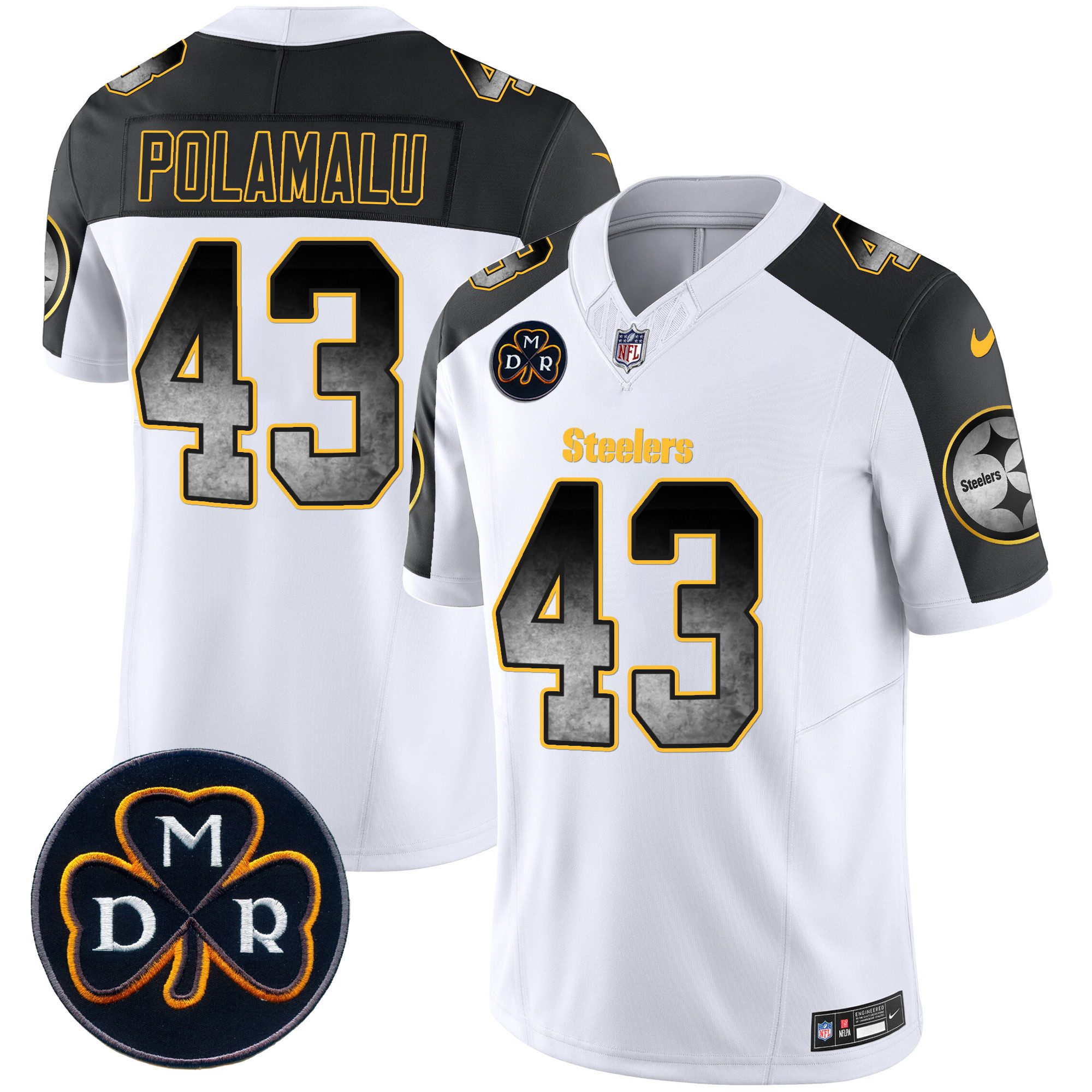 Troy Polamalu Men's Pittsburgh Steelers DMR Patch Arch Smoke Vapor Limited Inverted Jersey - All Stitched