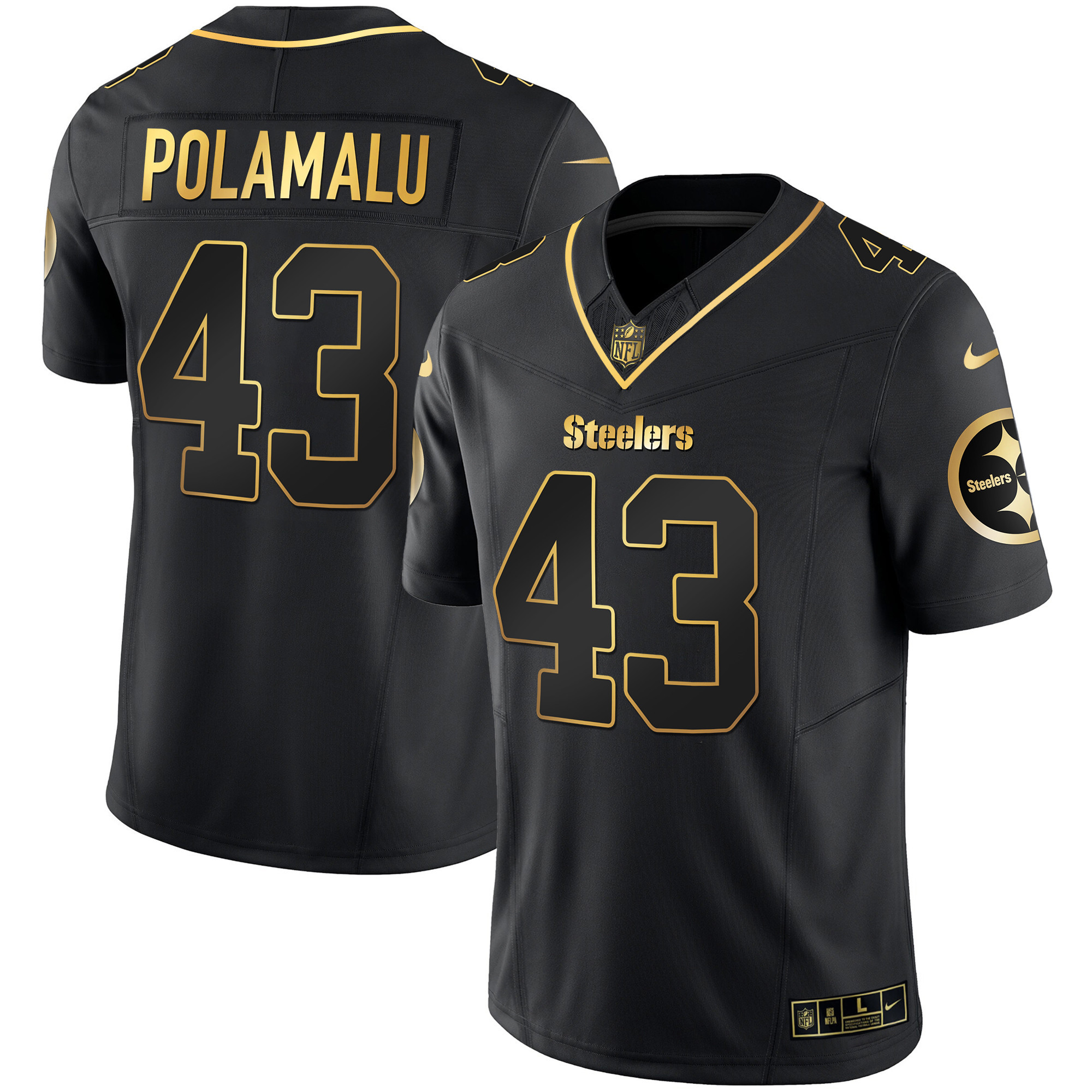 Troy Polamalu Men's Pittsburgh Steelers Gold Vapor V2 Black Gold Jersey - All Stitched