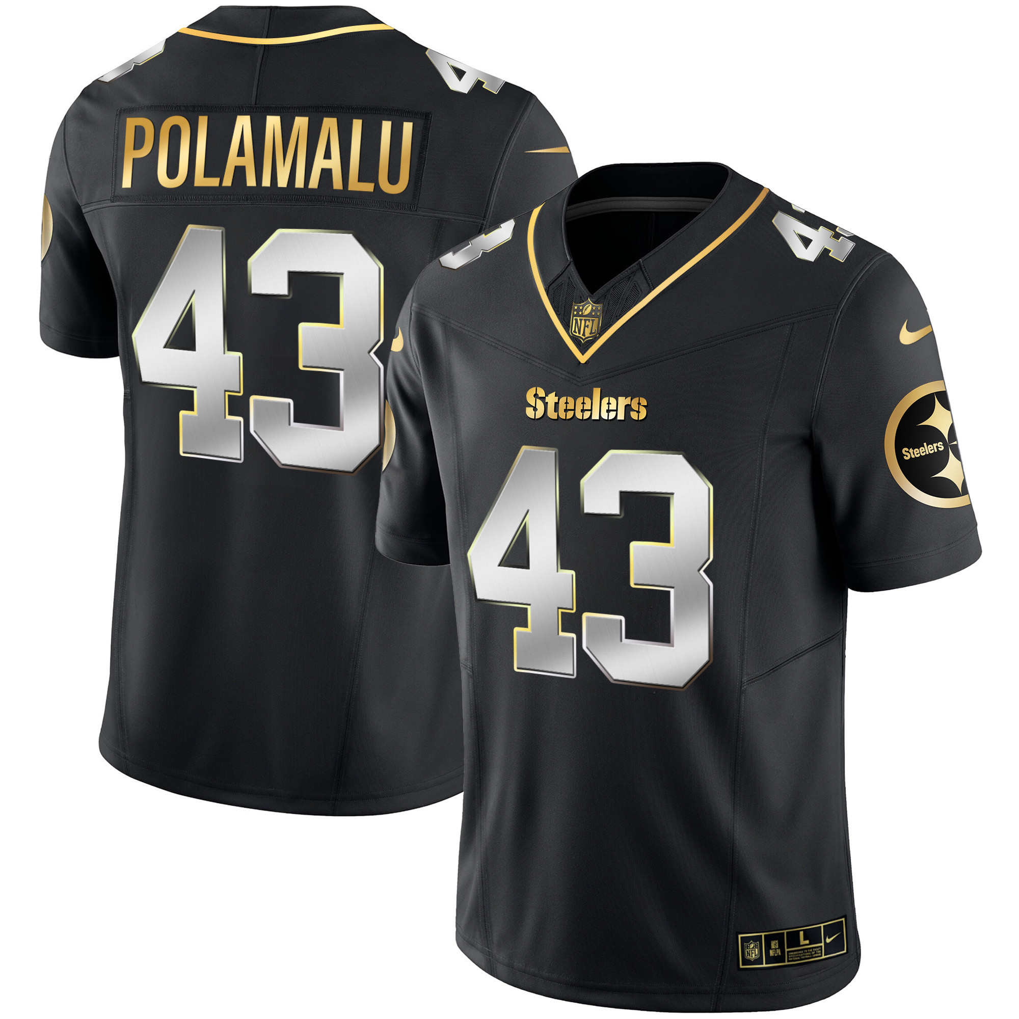 Troy Polamalu Men's Pittsburgh Steelers Gold Vapor V2 Black Limited Jersey - All Stitched