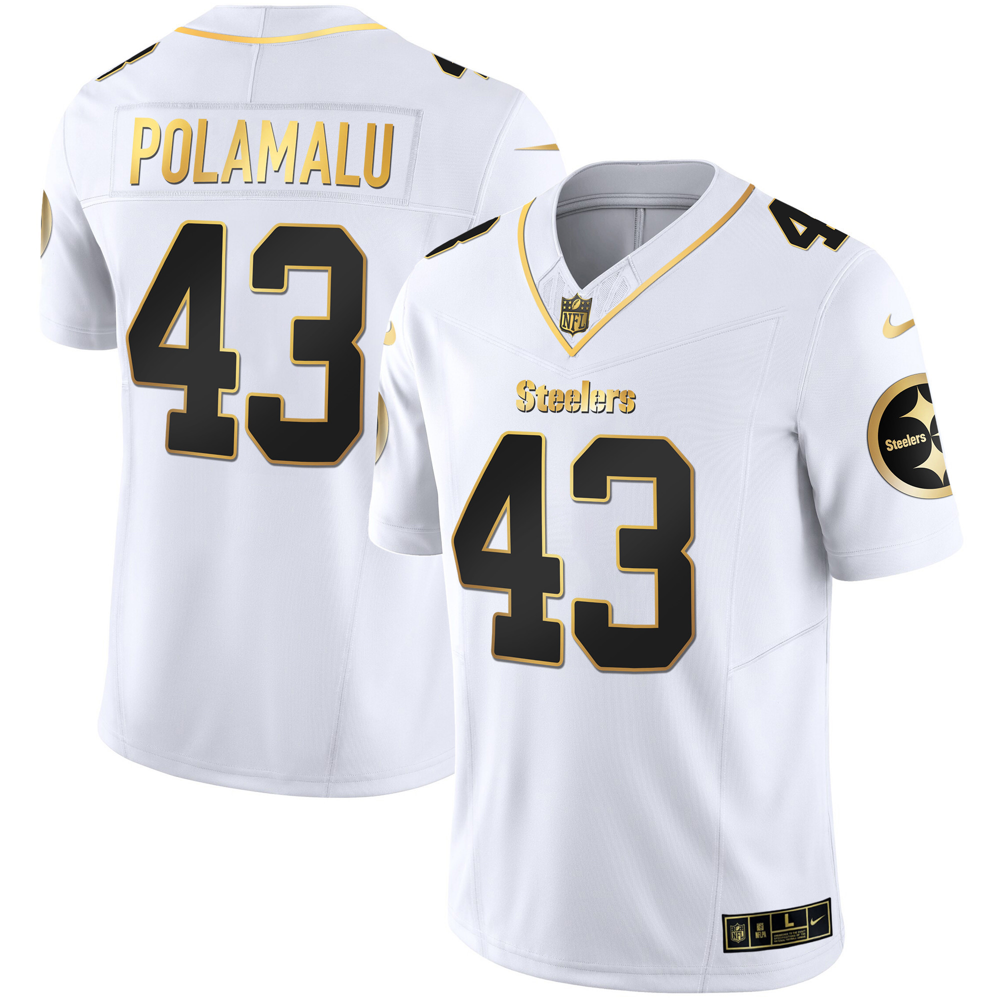 Troy Polamalu Men's Pittsburgh Steelers Gold Vapor V2 White Gold Jersey - All Stitched